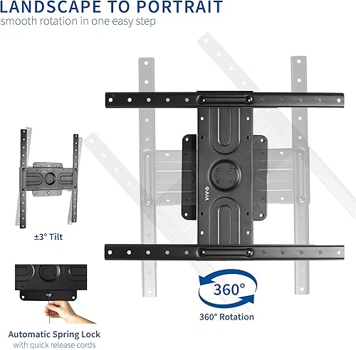 Miniatura 3 de VIVO Soporte de pared para TV horizontal a vertical para pantallas planas de 37 a 80 pulgadas, soporte giratorio resistente, VESA máximo de 600 x
