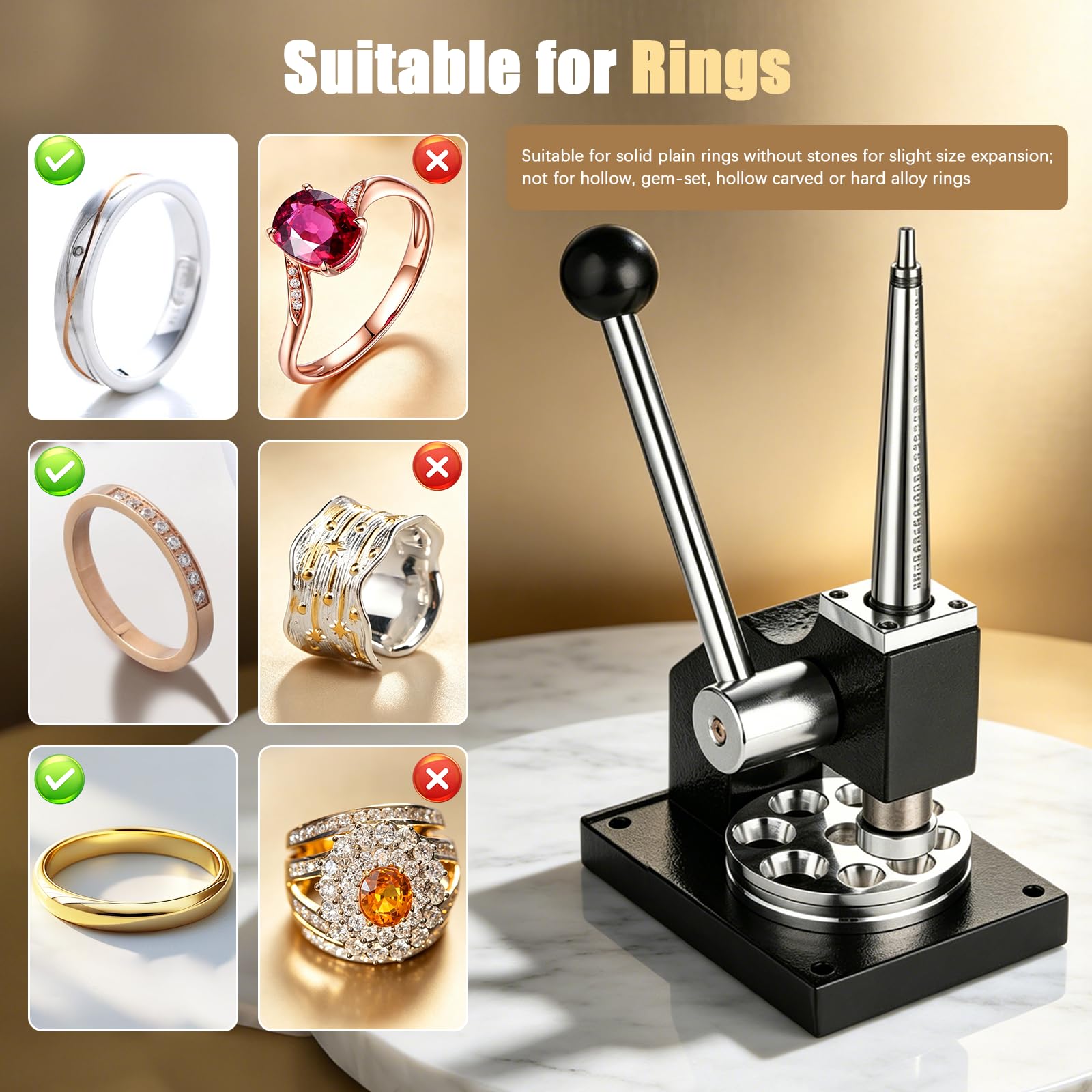 Ajustador de Anillos, Ensanchador y Reductor de Anillos Manual con Escalas | Ajustador de Talla para Anillos Profesional con Mandril de Palanca Vertical para Orfebres Joyeros y Talleres de Reparación