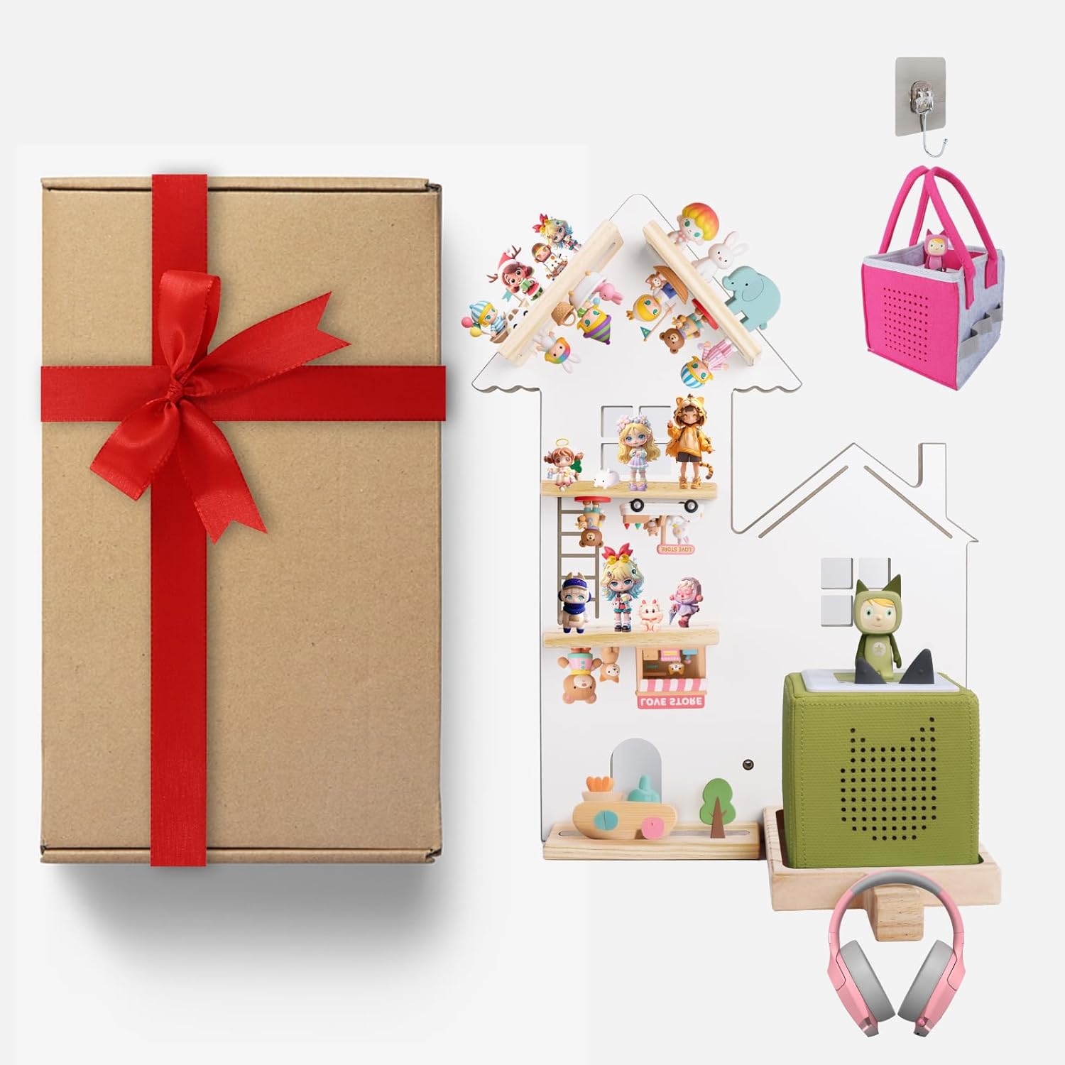 Large Tonie Shelf House for Toniebox,Magnetic Wooden Floating Shelves Compatible with Tonie Accessories, Characters & Figures, Display Collection，Toniebox Shelf（White）