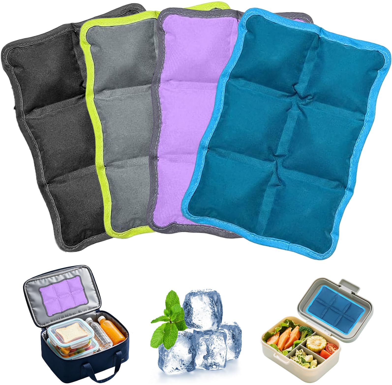 KATELUO 4 Pezzi Ghiaccio per Borsa Termica Riutilizzabili, Portatile Mattonelle Refrigeranti, Piccolo Ghiaccioli per Borsa Frigo, Elementi Refrigeranti per Viaggi, Scuola, Picnic