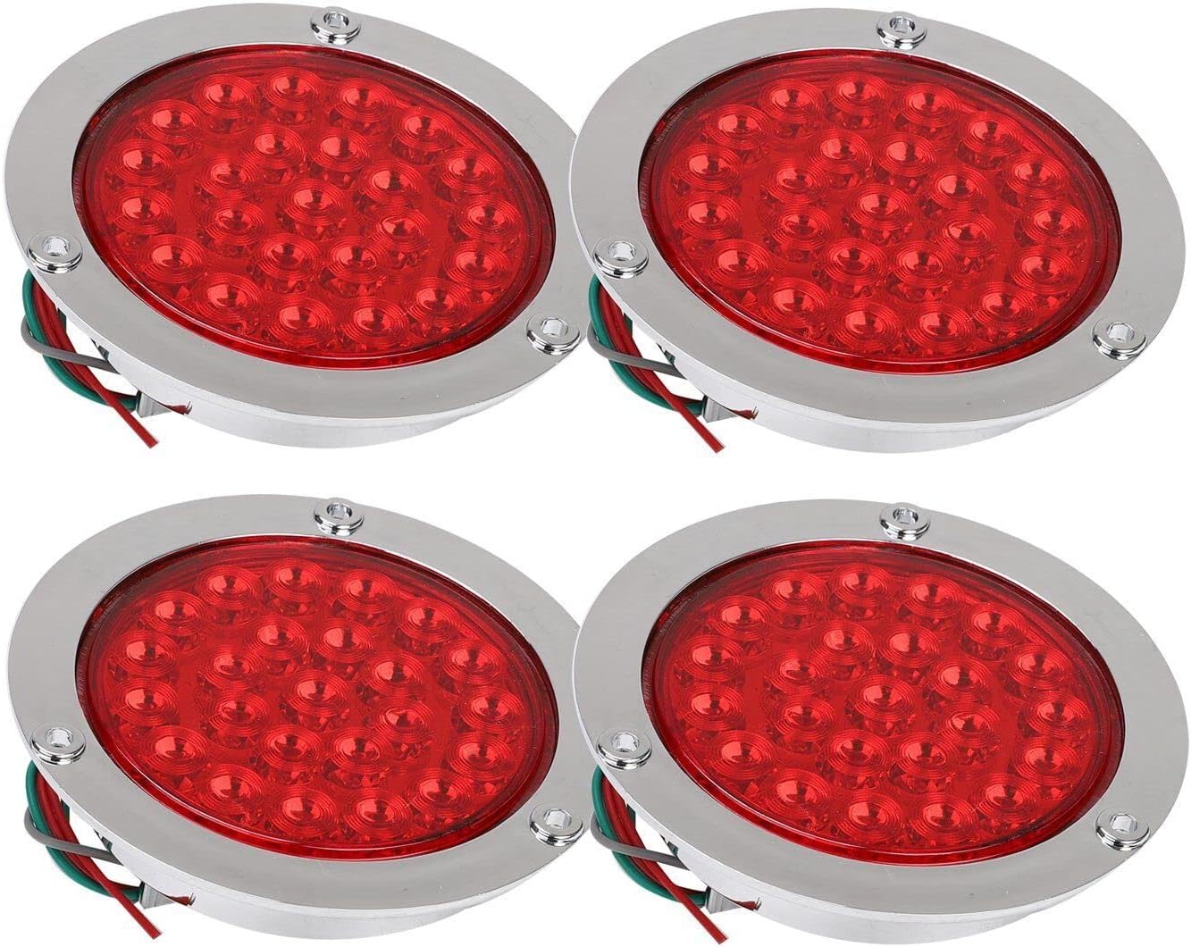 BLACKHORSE-RACING 8PCS 4" Round 24 LED Truck Trailer Stop Turn Tail Brake Lights w/Chrome Grommet, Universal Fit Vehicles with DC 12V