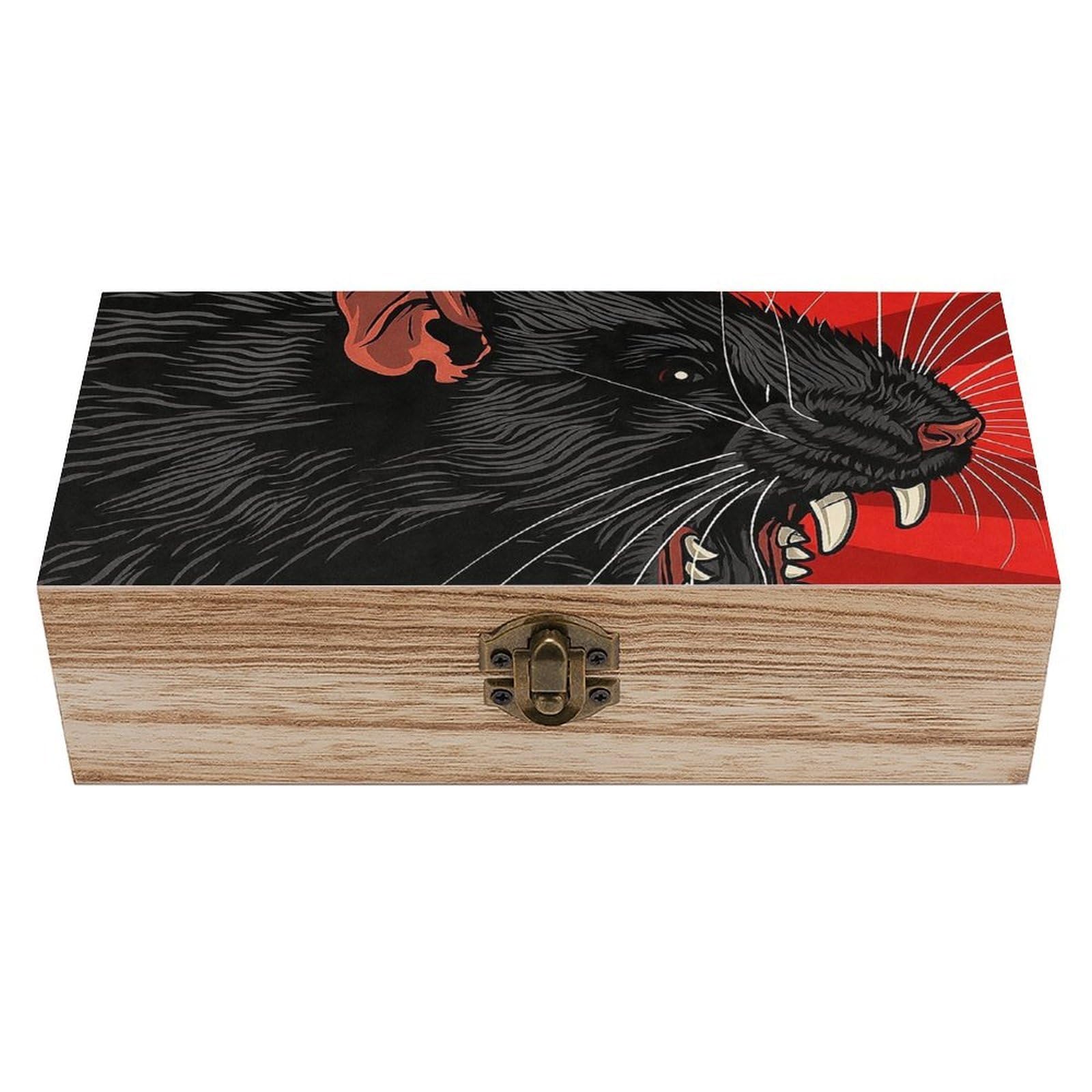 HLBSDM Aggressive Rat Wooden Storage Vintage Keepsake Decorative Boxs