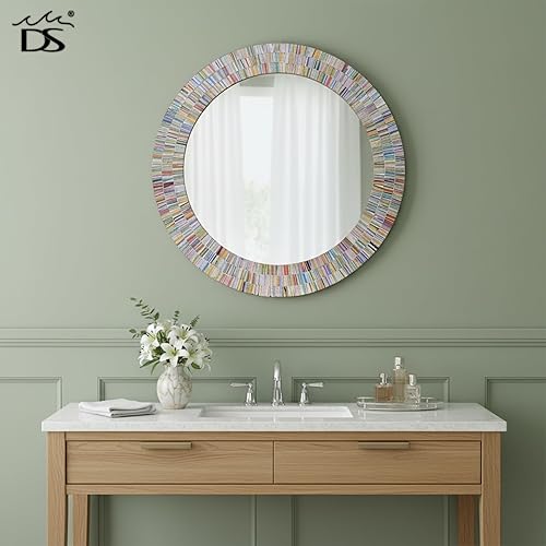 Miniatura 3 de Espejo de pared de arco iris bohemio, espejo de mosaico de vidrio, espejo de pared decorativo, espectro multicolor, para montaje en pared, espejo