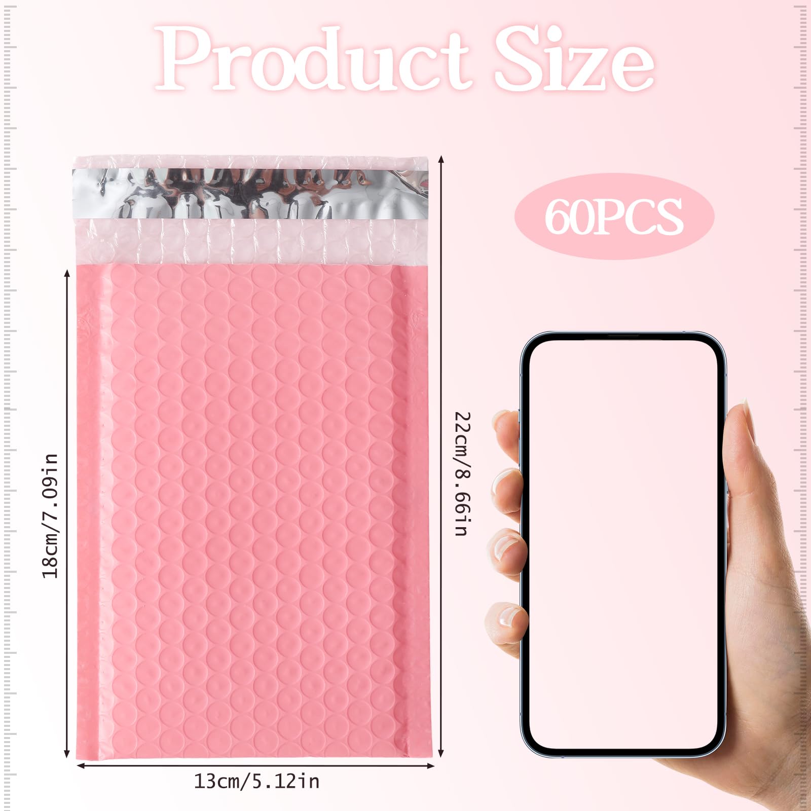 60 Pcs Self-Seal Bubble Mailers, Pink Padded Envelopes, 13 * 18cm Bubble Envelopes, Waterproof Mailer Bags for Courier, Packaging, Freight, Jewelry - Image 2