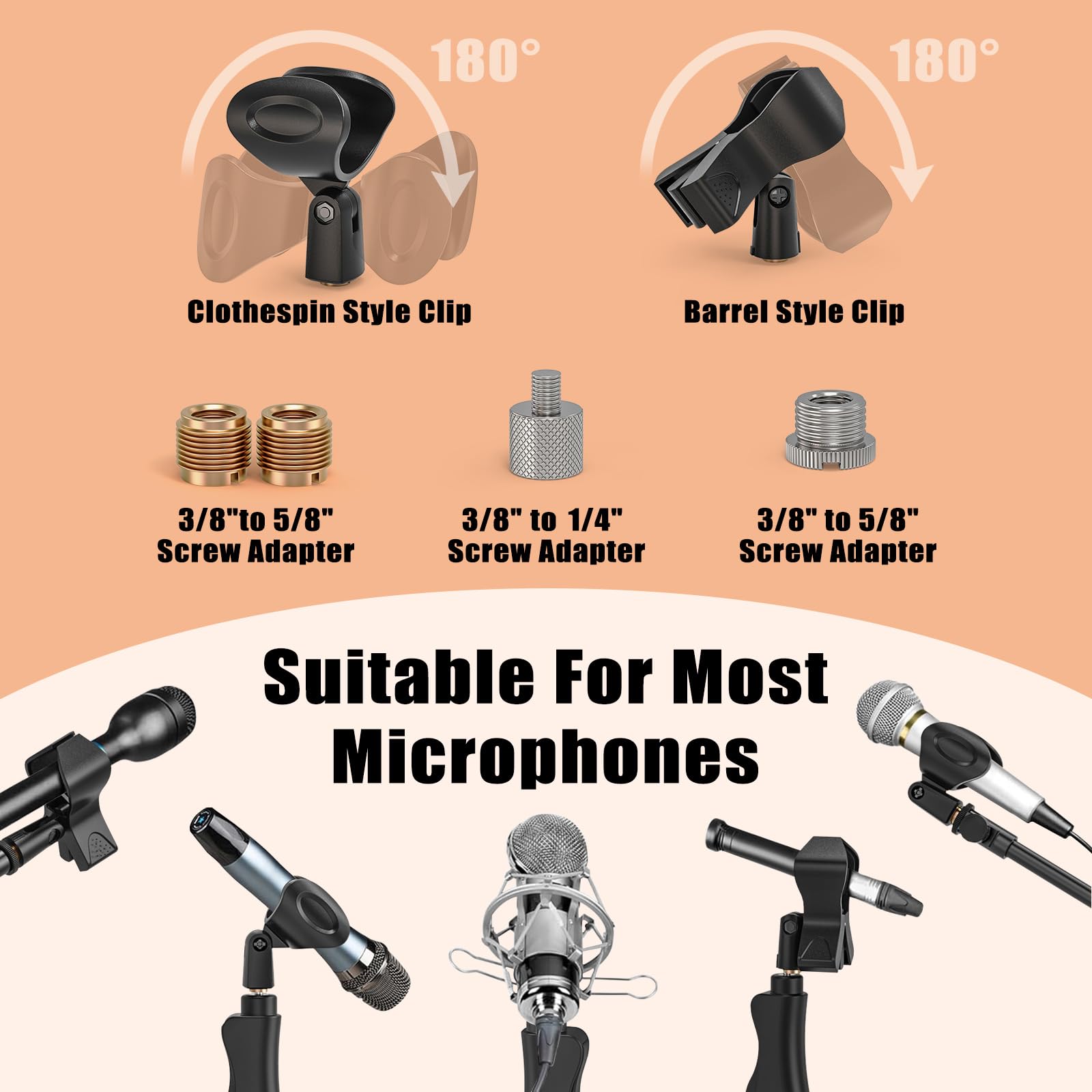 Soporte de Micrófono de Suelo con Trípode y Brazo, Clips y Adaptadores, Ajustable y Resistente para Actuaciones, Canto, Discursos, Bodas, Escenario y Exterior | Soporte de micrófono de suelo, ajuste de altura con un solo toque, para cantar, discurso, boda