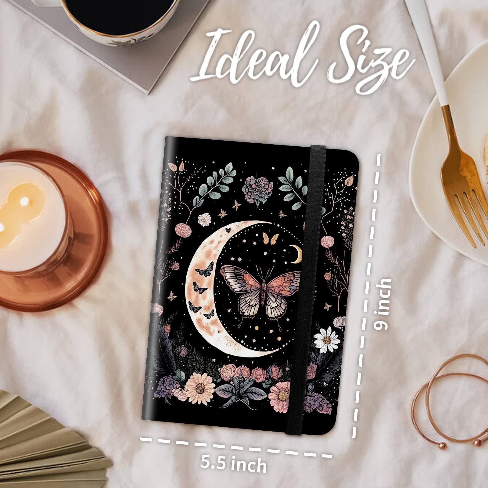 Server Books for Waitress, Waitress Book with Elastic Bandage Closure PU Leather Organizer with Zipper Money Pocket Fit Server Apron, Aesthetic Butterfly Moon