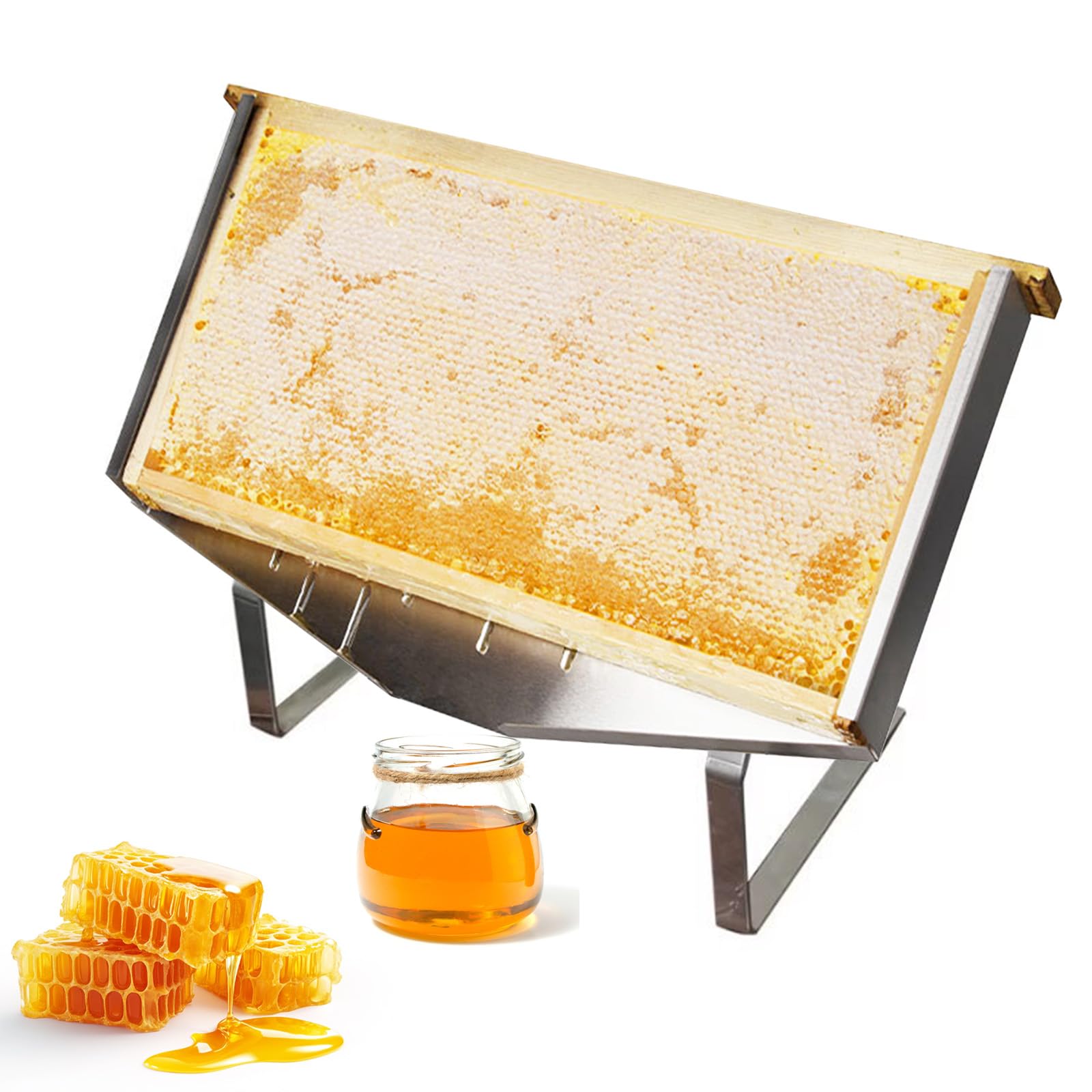 Expositor de Panales, Acero Inoxidable Bandeja para Destapar Marcos de Colmena, Soporte para Destapar Colmenas con Pata Ajustable en Altura, Pantalla de Marco para Restaurantes Apícolas Panaderías