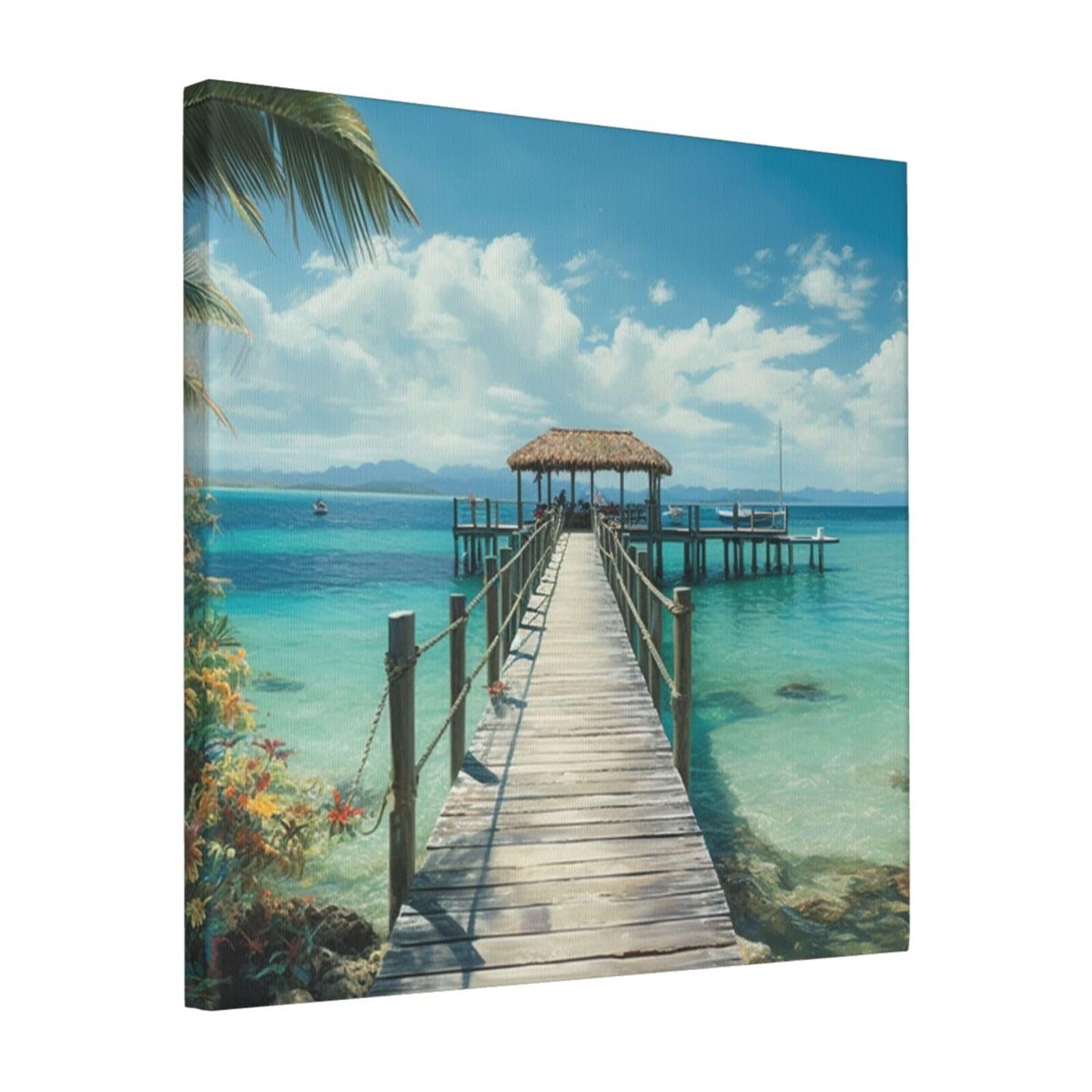 FodPand Tropical pier Canvas Wall Art for Living Room Wall Decor 16"x16" Modern Artwork Painting Pictures Hanging Canvas Prints Aesthetic Wall Art for Bedroom Bathroom Office Wallart Decor