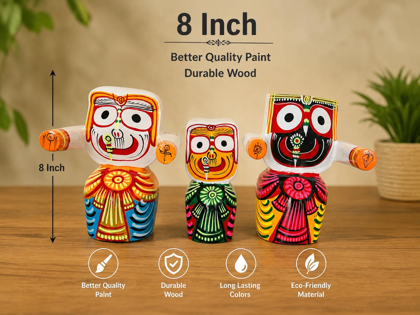 Buy Lord Jagannath, Balabhadra & Subhadra Wooden Idol Set of 3, 8