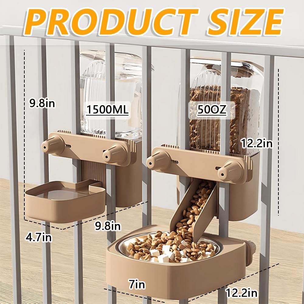 2-Pack Large-Capacity Hanging Automatic Pet Feeder & Water Dispenser - Refillable from Outside The Cage, 50oz/1500ml, for Small/Medium Dogs, Cats, Rabbits & Guinea Pigs