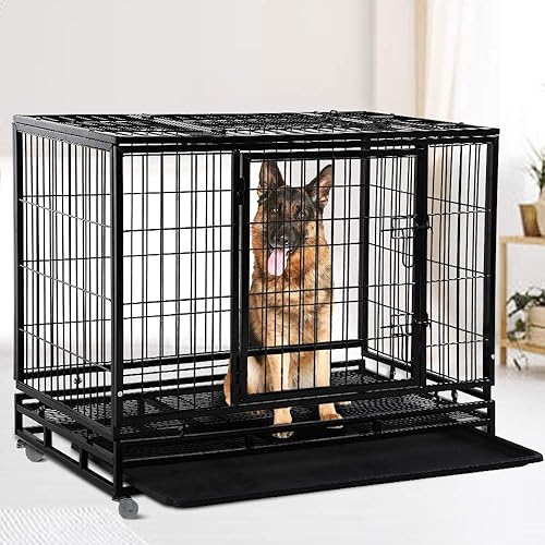 Jaula de metal resistente de 484236 pulgadas, valla grande para perros para entrenamiento, valla de perro para interiores y exteriores, con ruedas