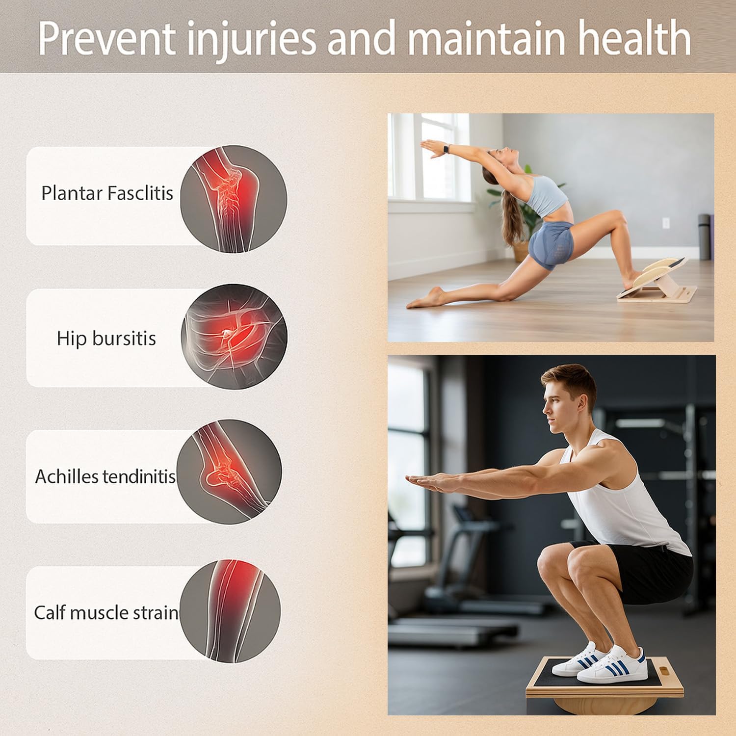 Calf Stretcher, 2-in-1 Wooden Balance Board, Portable Incline Board, Adjustable Angles, for Calf Stretching Ankle and Hips, for Beginners and Advanced Users