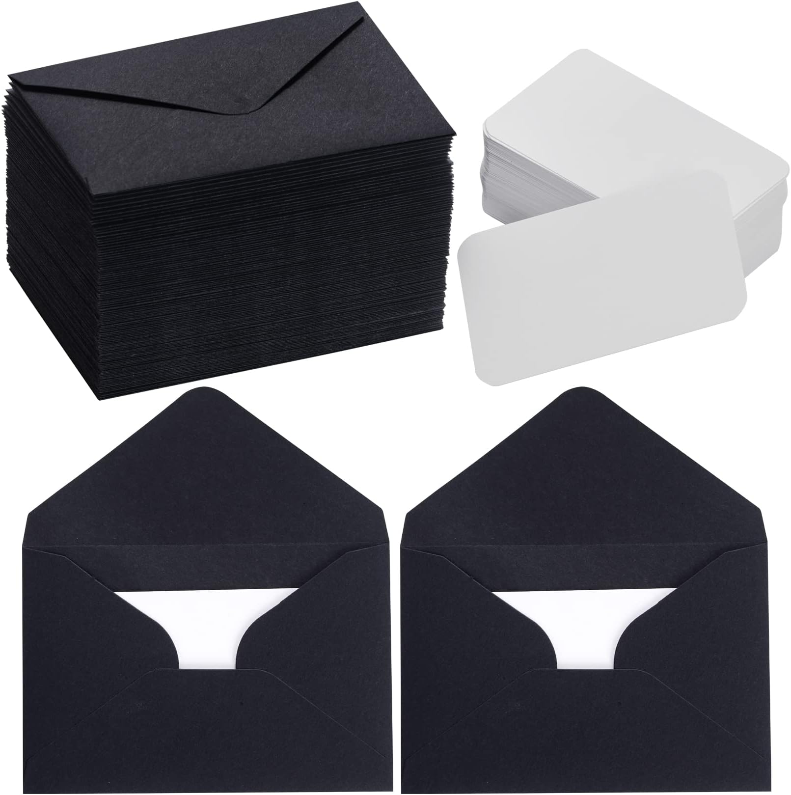 jiebor 100 Sets Small Black Envelopes with Small Blank Gift Business Card Wedding Invitation Pocket Envelopes for Graduations Wedding Shower Holiday 3.14 x 4.52 Inch