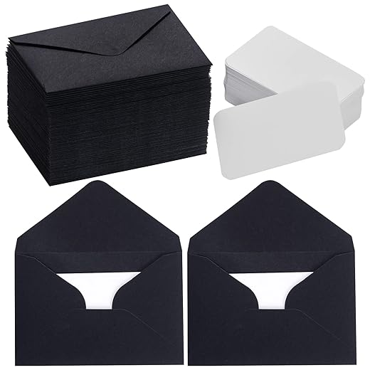 jiebor 100 Sets Mini Black Envelopes with Small Blank Gift Business Card Wedding Invitation Pocket Envelopes for Graduations Wedding Shower Holiday 4.3 x 2.9 Inch
