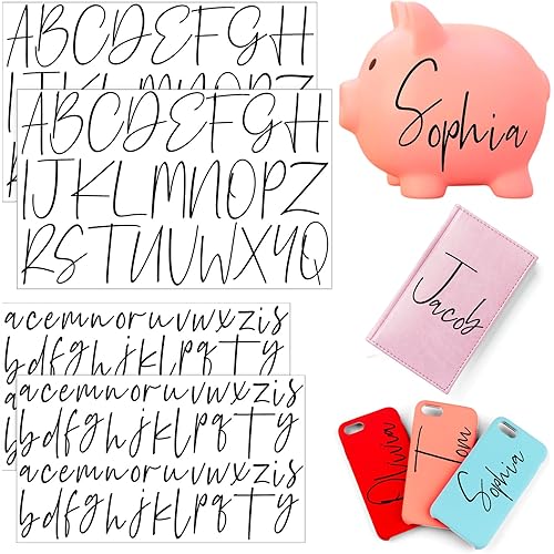 4 Pcs UV DTF Cup Wrap Custom Name Sticker for 12-40 oz Tumbler Personalized Transfer Letter Alphabet Vinyl Stickers for Water Bottle Glass Tumbler Notebooks DIY Crafts(Black)