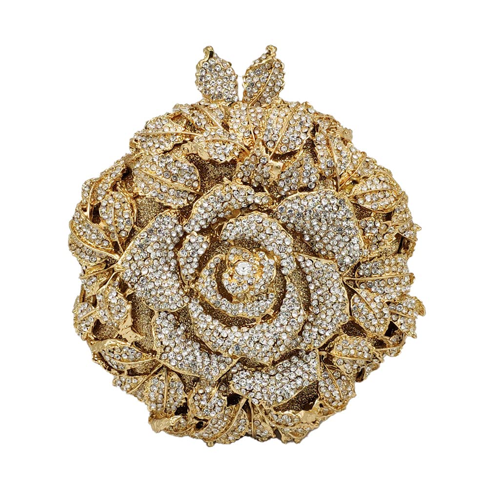Round Rose Flower Crystal Clutch Purses for Women Formal Evening Bags Wedding Clutch Bag Party Handbags,Mini