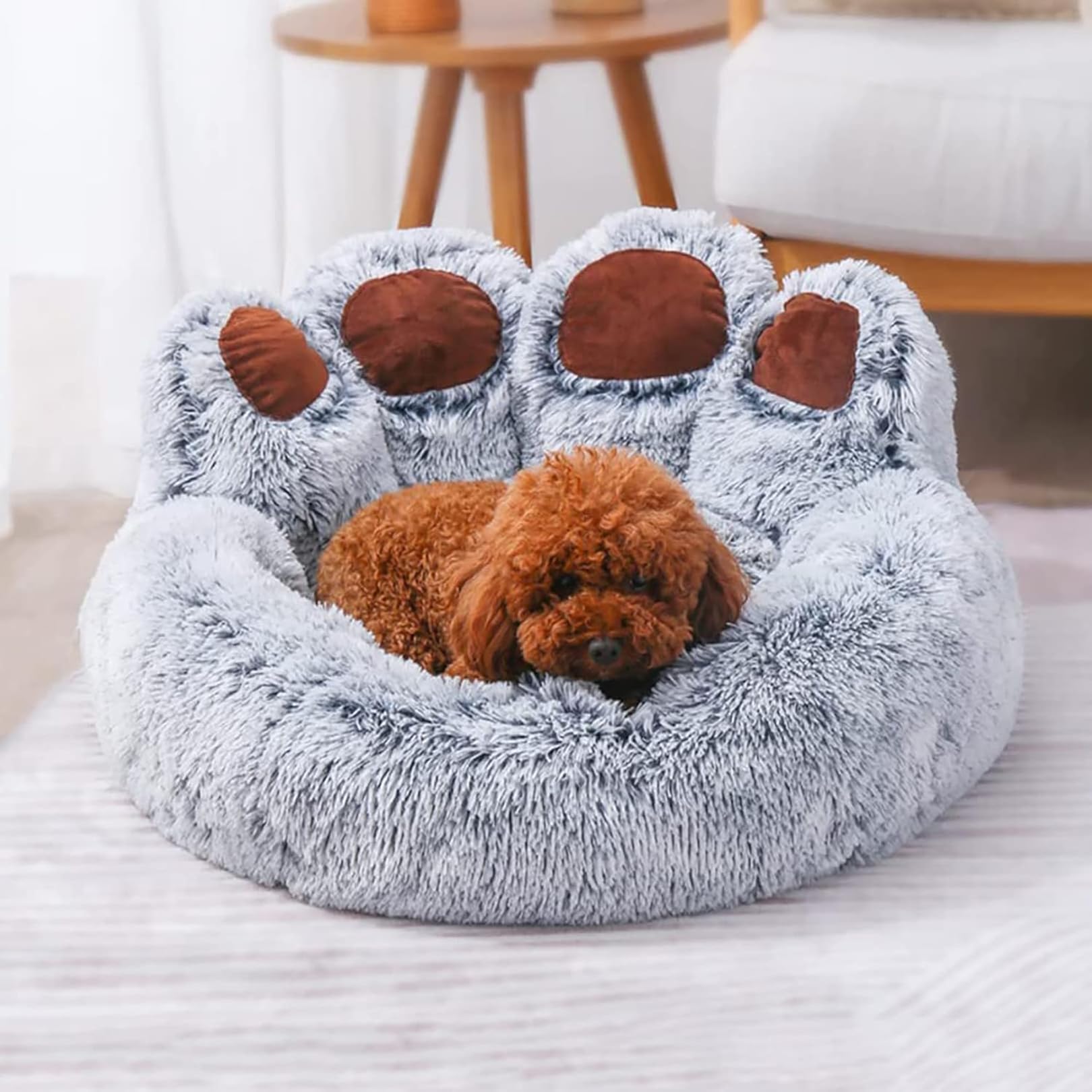 Yinghesheng Fluffy Calming Dog Bed, Washable Dog Sofa Cat Beds for Indoor Cats Comfortable Cozy Dog Bed Medium for Cats and Puppy Sleeping Pet Bed,Gray,50cm