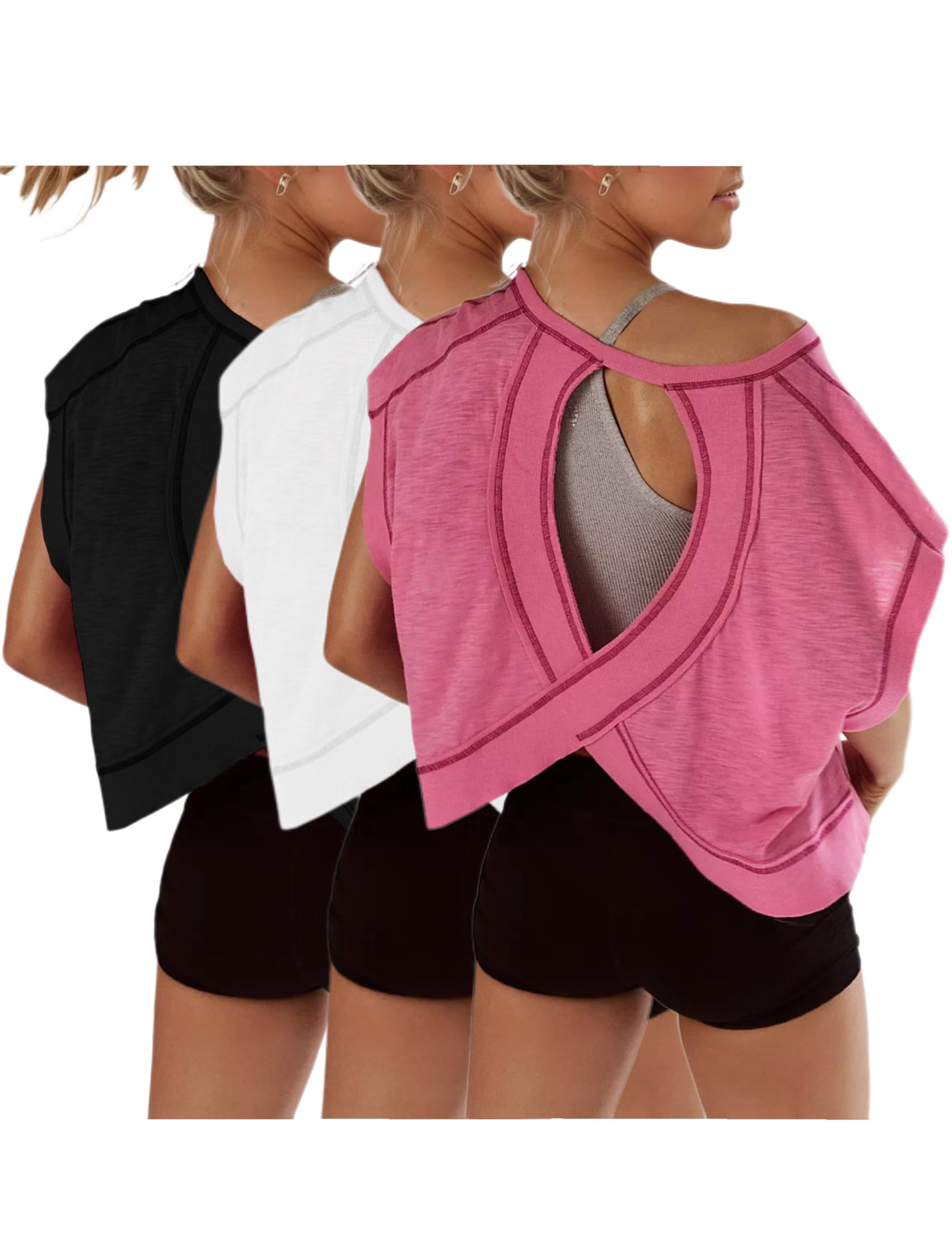Womens 3 Pack Open Back Tops