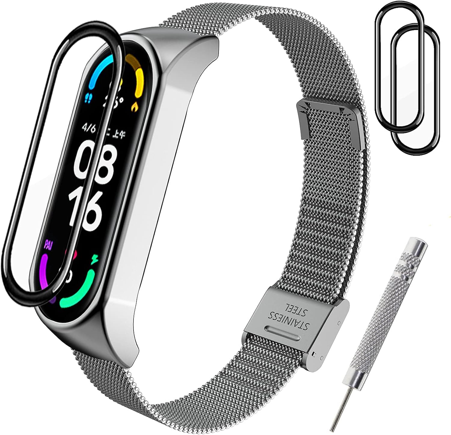Strap Metal Replacement Compatible with Xiaomi Mi Band 3/4 / 5/6, Bands for Xiaomi Mi Band 6 Bracelet Wristbands Accessories for Mi Fit 5 Straps