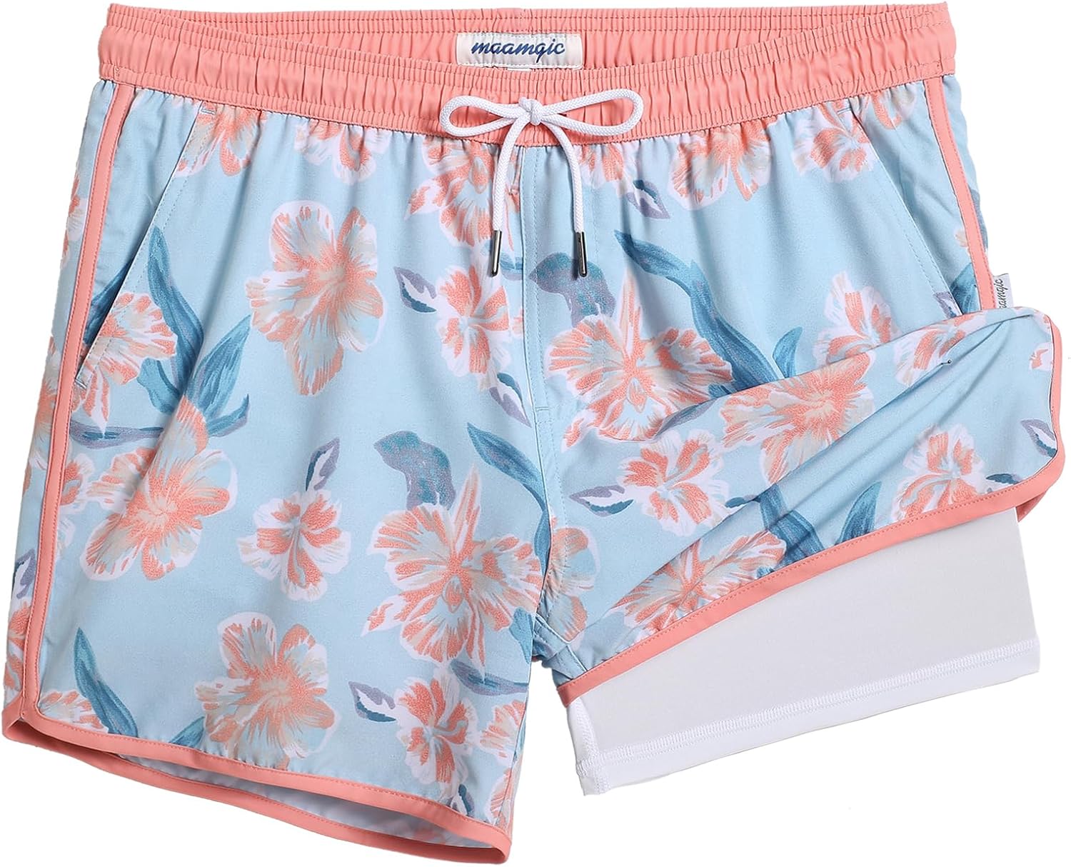 maamgic Mens Short 80s 90s Vintage 5.5" Swim Trunks Swimsuits Board Shorts Compression Liner Quick Dry 2 in 1 Beach Swimwear