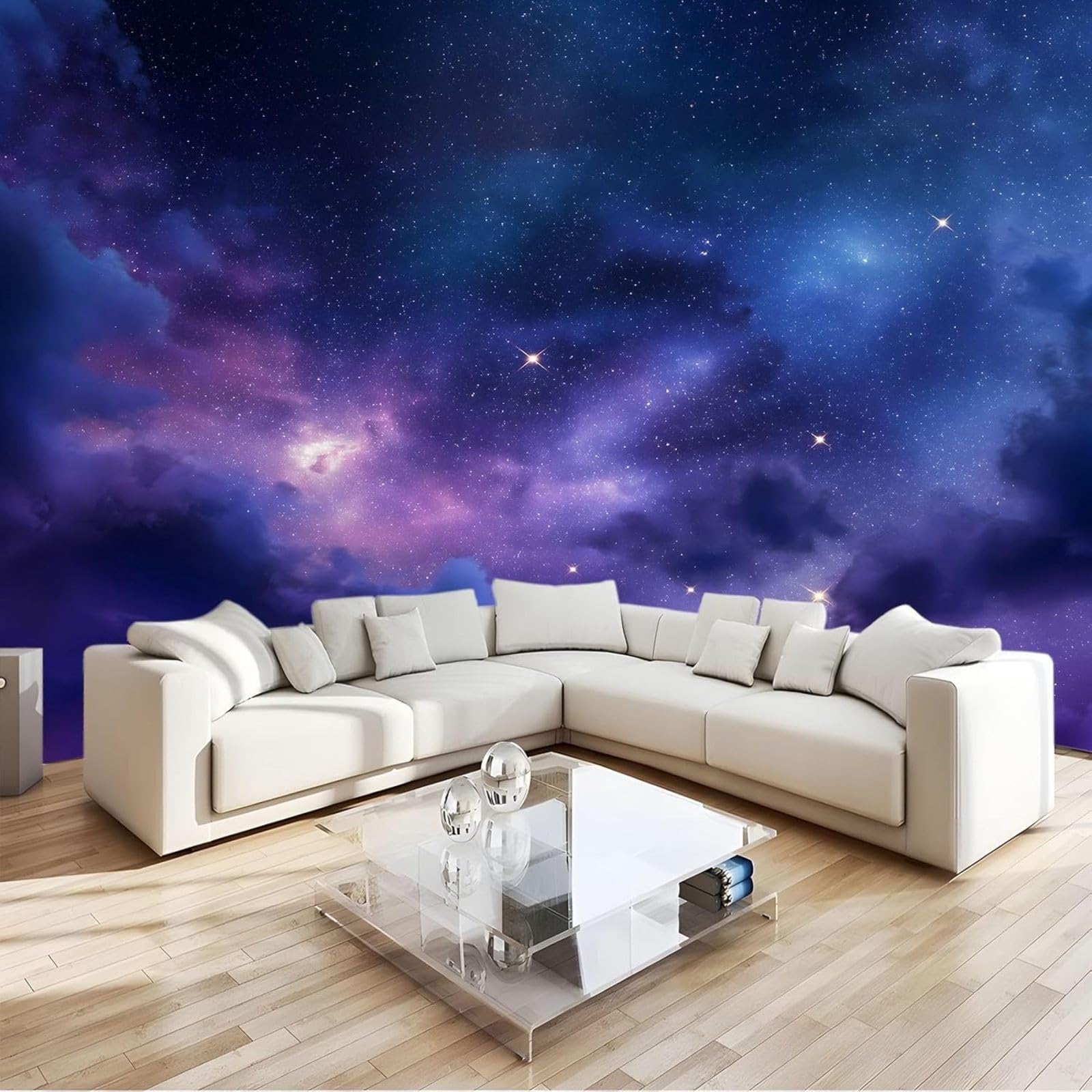 Hgjdjhnf 3D Mural Photo Wallpaper Dreamy Starry Sky Background Non-Woven Wallpaper Blue/ Purple Wallpaper Living Room Bedroom Office Hallway Wall Decoration Teenager's Room Wall Decoration,150Cmx105cm Stickers - Framel
