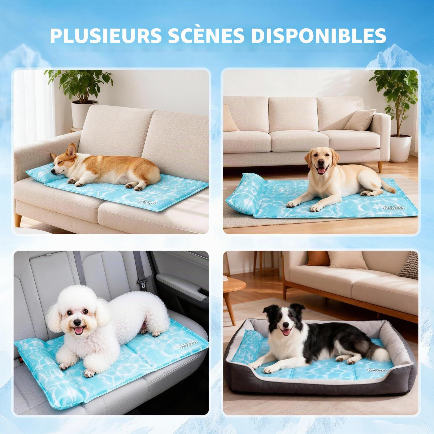 Nobleza Tapis Rafraichissant Chat et Chien, Design avec 6cm Oreiller Cervical Ajouté, Gel Non Toxique et Auto-Rafraîchissant, Tissu Oxford 300D Résistant Tapis Rafraichissant, 122x70cm