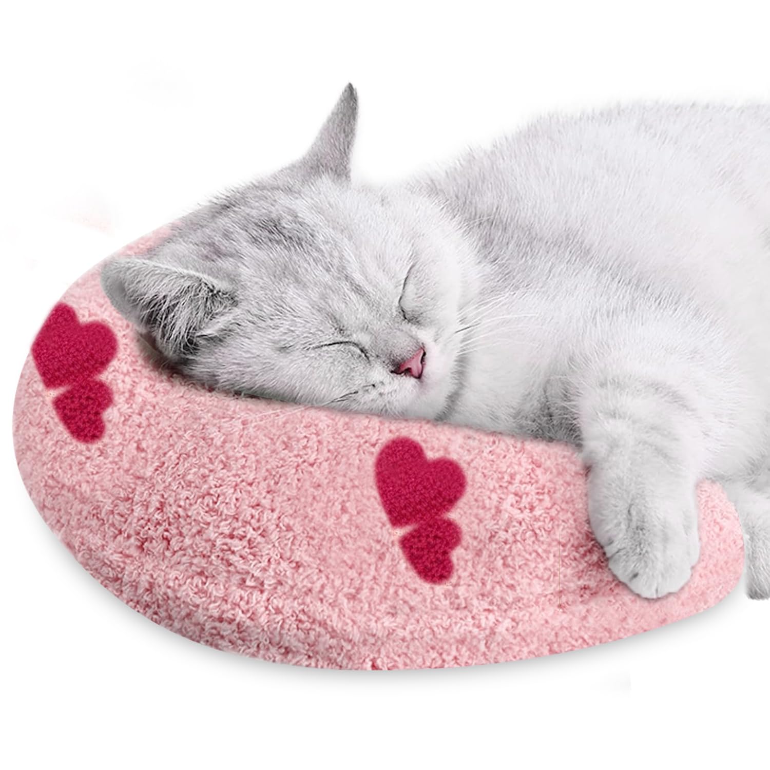 ucho Pillow for Cats, Soft Fluffy Cat Neck Pillow, U-Shaped Pillow for Pet, Pet Calming Toy Half Donut Cuddler for Joint Relief Sleeping Improve Machine Washable (Pink)