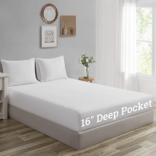 Miniatura 5 de GIORCIS Sábana bajera ajustable 100% lino, lino francés lavado a la piedra de 54 x 75 pulgadas con bolsillo profundo de 16 pulgadas, sábana bajera