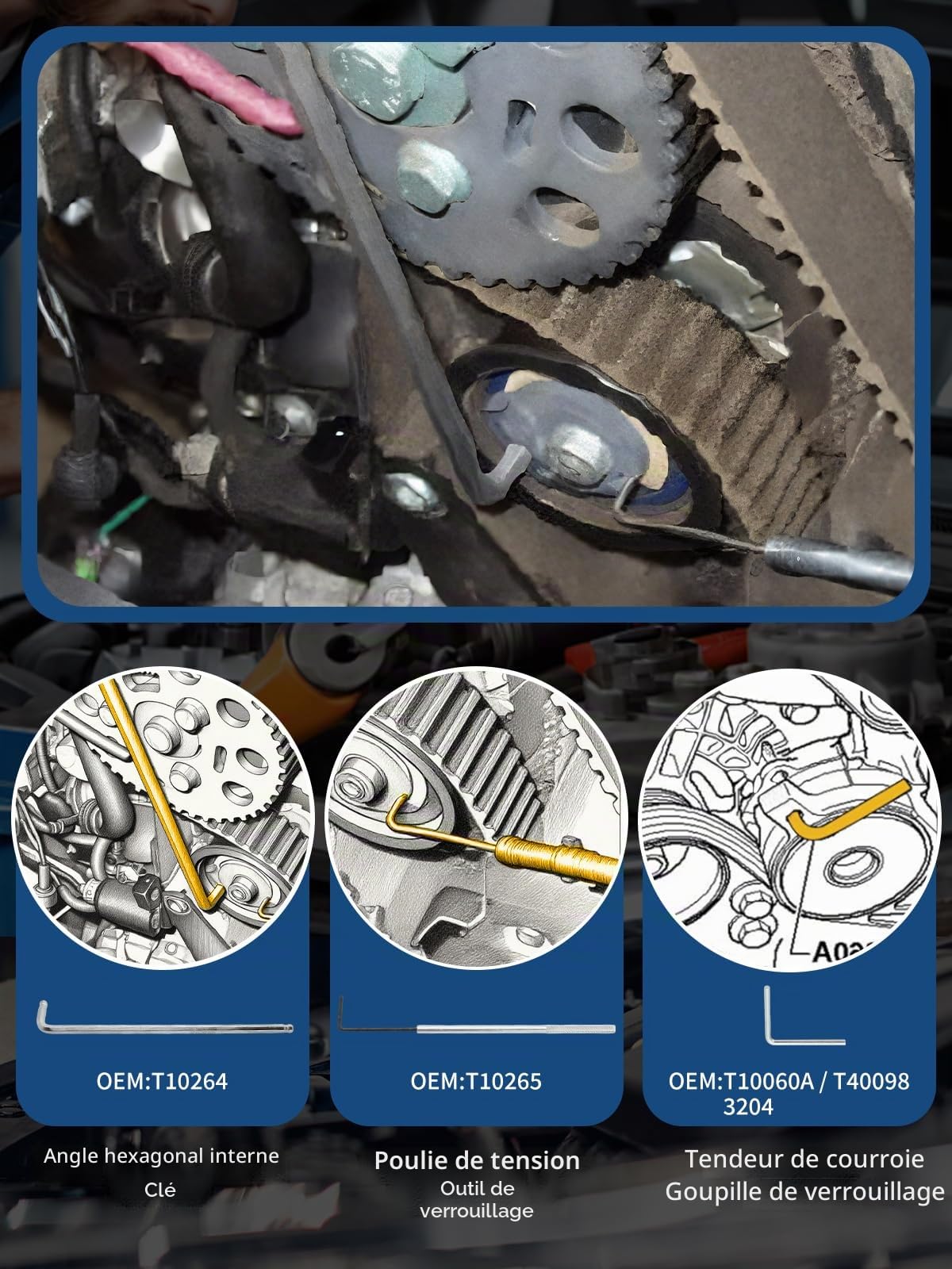 Jeu D'outils de Réglage du Moteur 10 Pcs, Outils de Changement de Courroie de Distribution, Compatibles avec VW, Audi, Seat, VAG EA288, 1.4, 1.6, 2.0 TDI CR