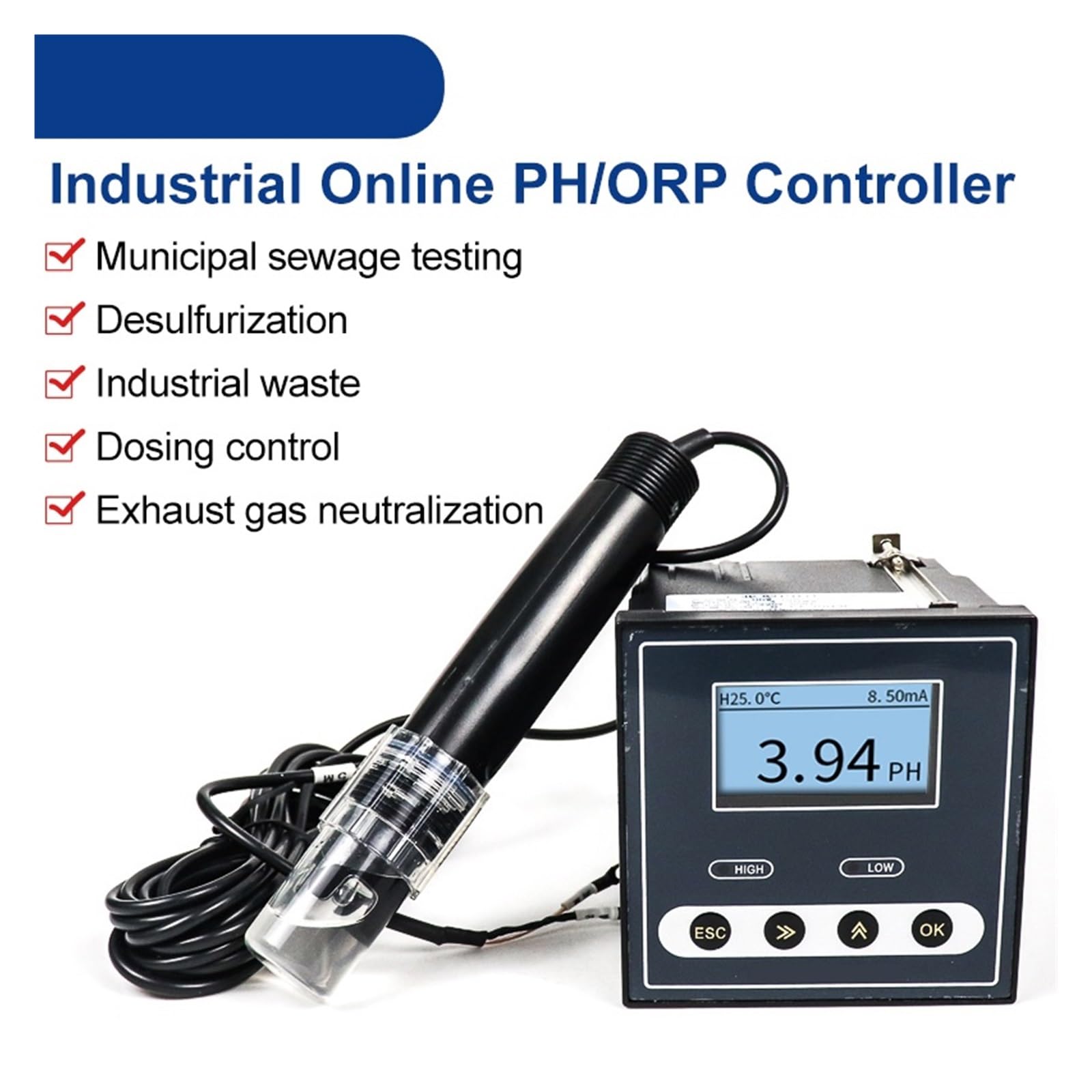 Misuratore di PH Online Industriale Regolatore Tester della sonda elettrodo del sensore ORP Controllo Continuo misurazione for Le acque reflue Urbane Controllo Accurato Semplice(PH Controller)