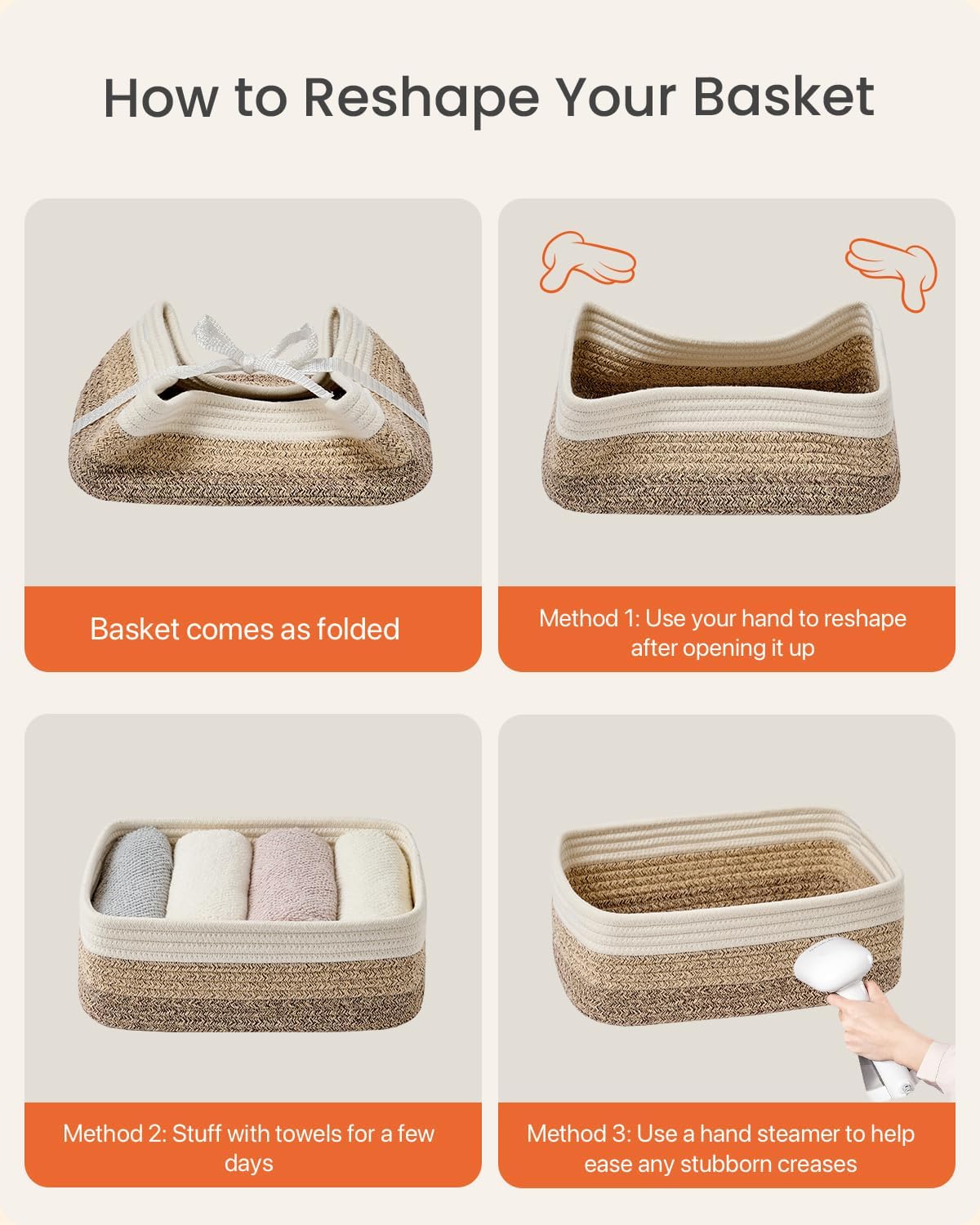 Small Woven Basket, 12 x 8 x 4.5 Inches, Storage Basket for Organizing, Cute Small Rope Shelf Closet Cube Storage Bins Baskets for Shelves, Dog Toy Gift Baskets Empty, 3 Pack Gradient Brown - Image 8