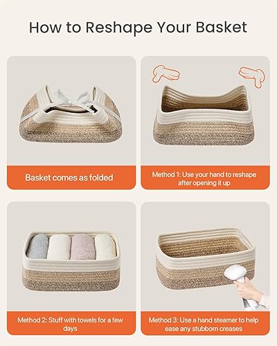 Miniatura 8 de Cesta tejida pequeña, 12 x 8 x 4.5 pulgadas, cesta de almacenamiento para organizar, bonita canasta de cuerda pequeña, para armario, cubos de