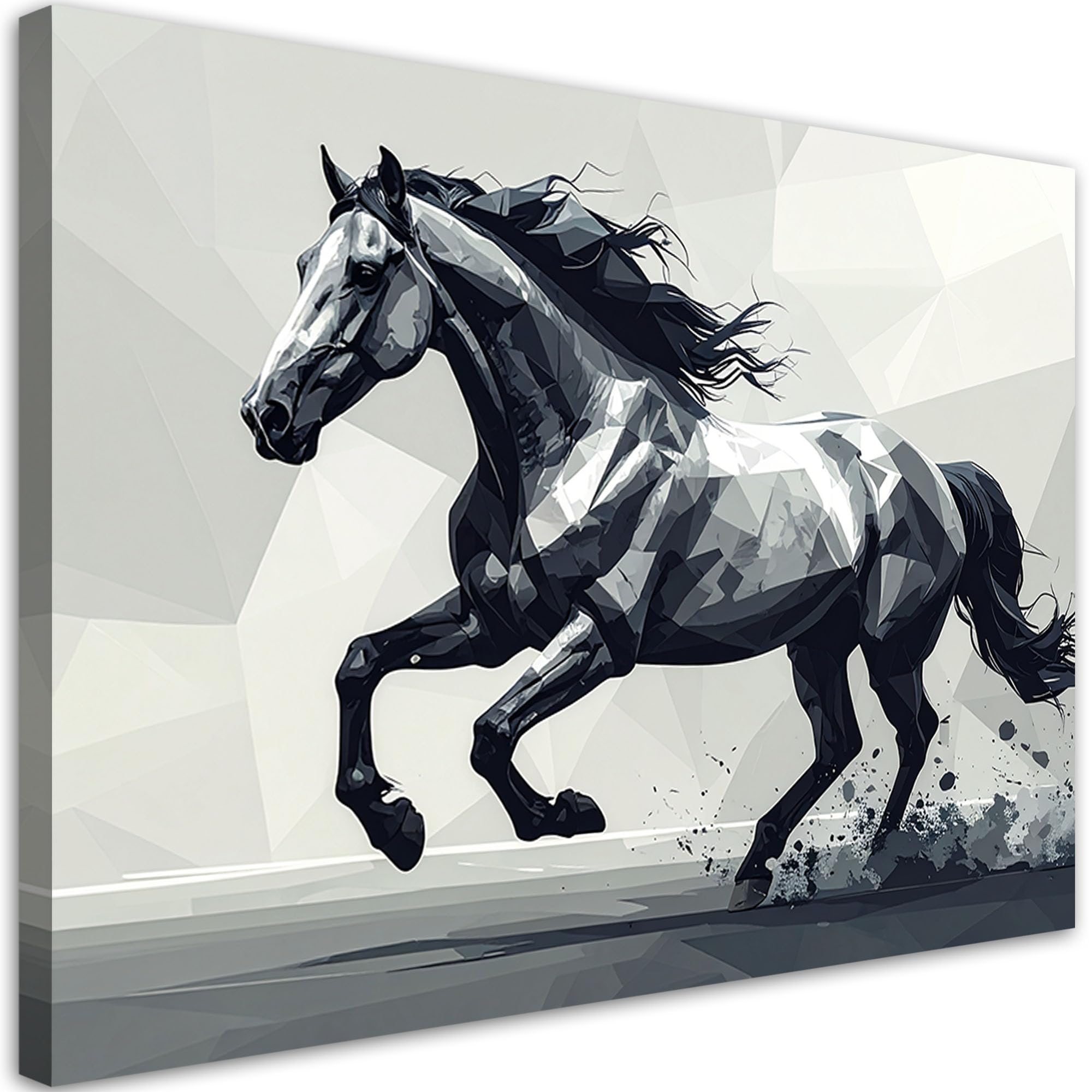 Toile imprimée cheval noir géométrique tableau salon grand format - 7