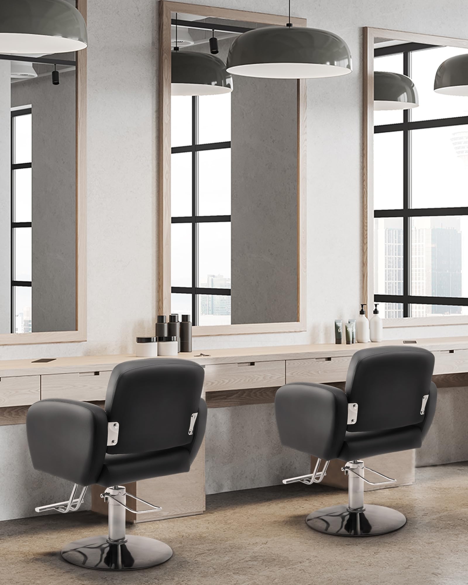 CO-Z Friseurstuhl Schwarz 41-56 cm Höhenverstellbar 360° Drehbar 250KG Barberstuhl