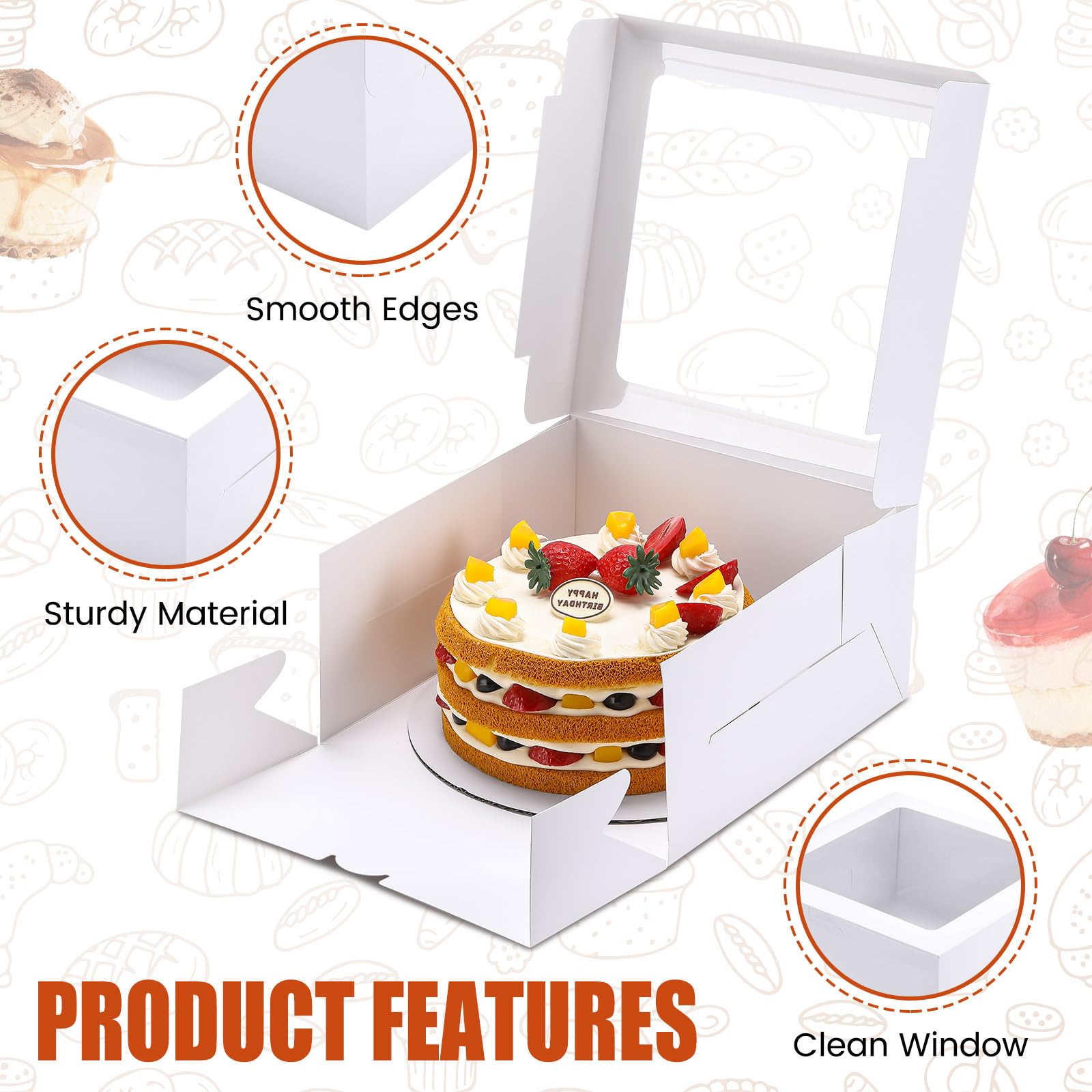 Kuchenboxen mit Sichtfenster, 25,4 x 25,4 x 12,7 cm, 40 Stück, für Kekse, Kuchen, Cupcakes, Dessert, Gebäck, Weihnachten, Party