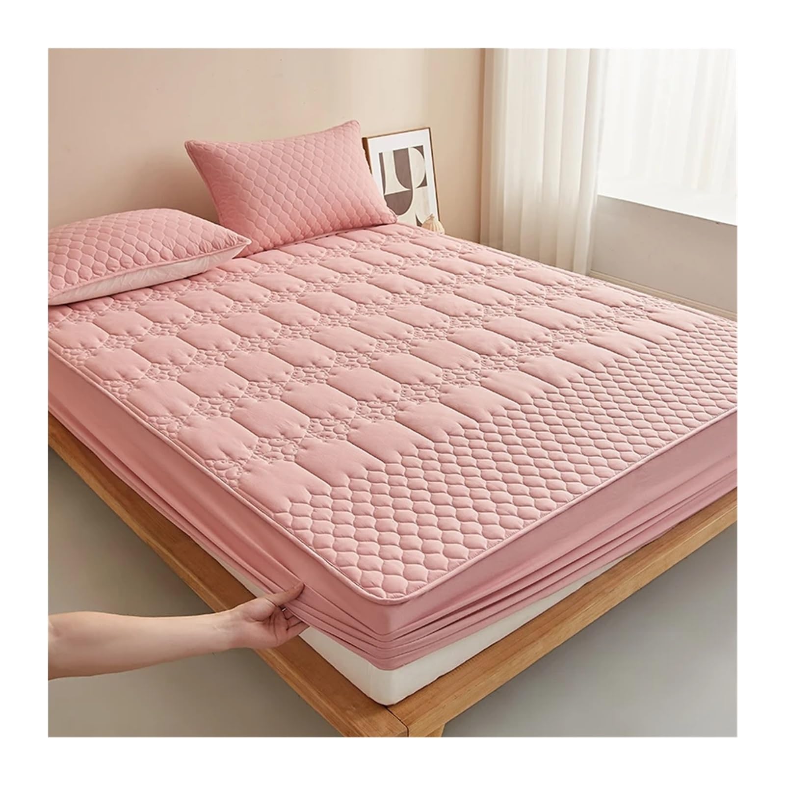 Protector de colchón Impermeable, Funda algodón, Cama Suave, sin Almohada para ColchóN(Pink,120x200cm(47x79 in))