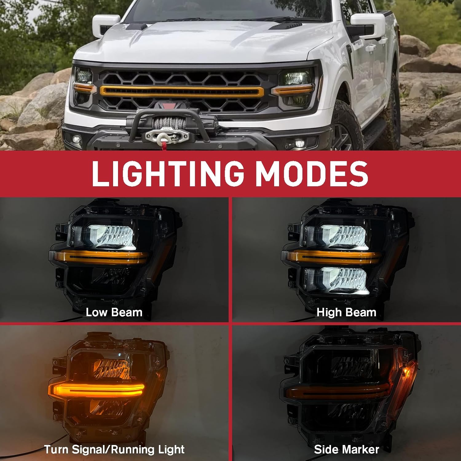 Duolctarms W/Module LED Headlight Headlamp Assembly Compatible for 2024-2025 Ford F150 Left Driver Side RL3Z13008WF RL3Z-13008-H