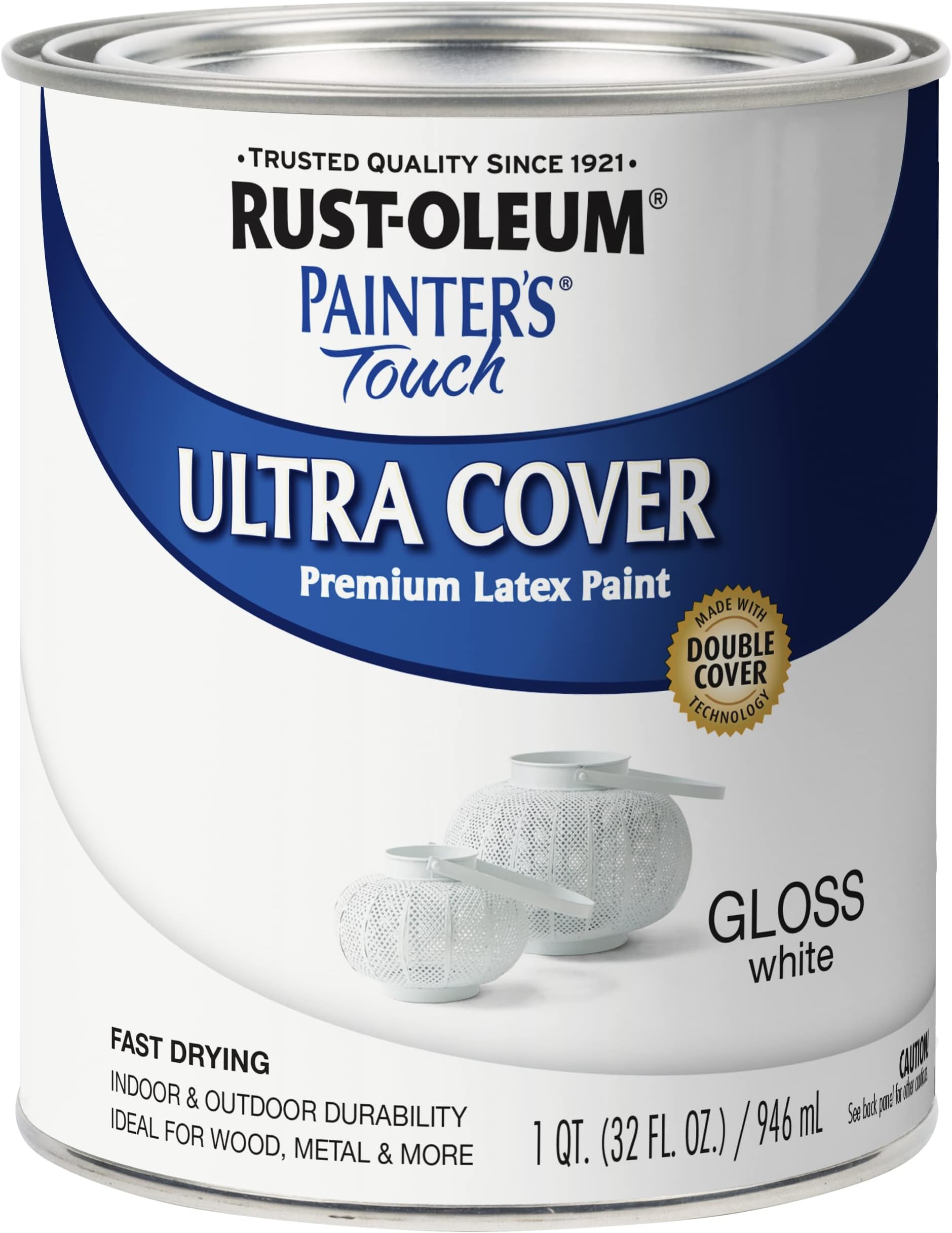 Rust-Oleum 1992502 Painter's Touch Latex Paint, Gloss White 32 Fl Oz, 1 Quarts (Pack of 1)