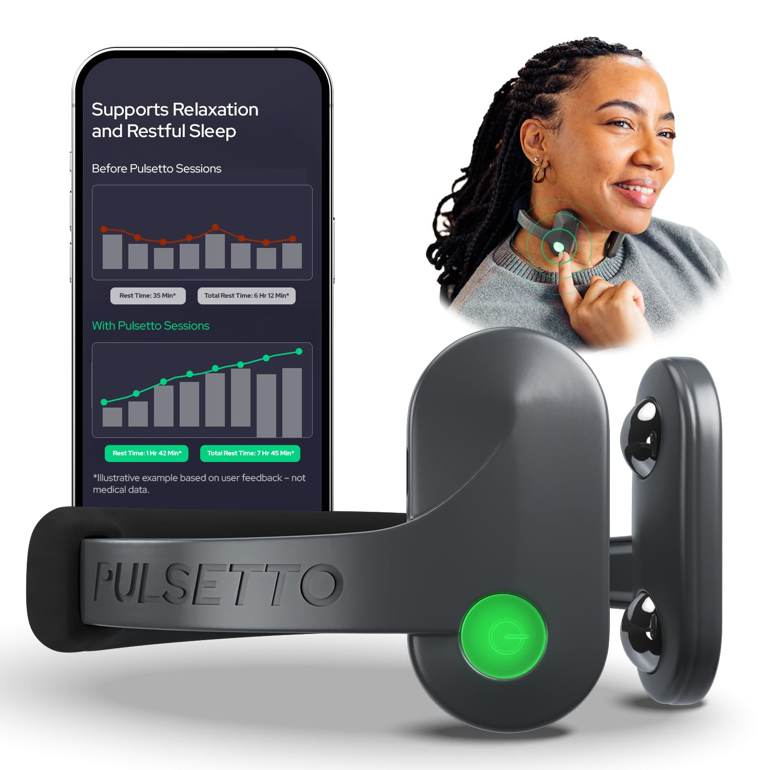 Pulsetto Vagus Nerve Stimulator for Better Sleep & Stress Relief - Patented Neuro Sleep Aid Device - Personalized Relaxation Wearable for Burnout, Recovery, Rejuvenation and Long-Term Wellness