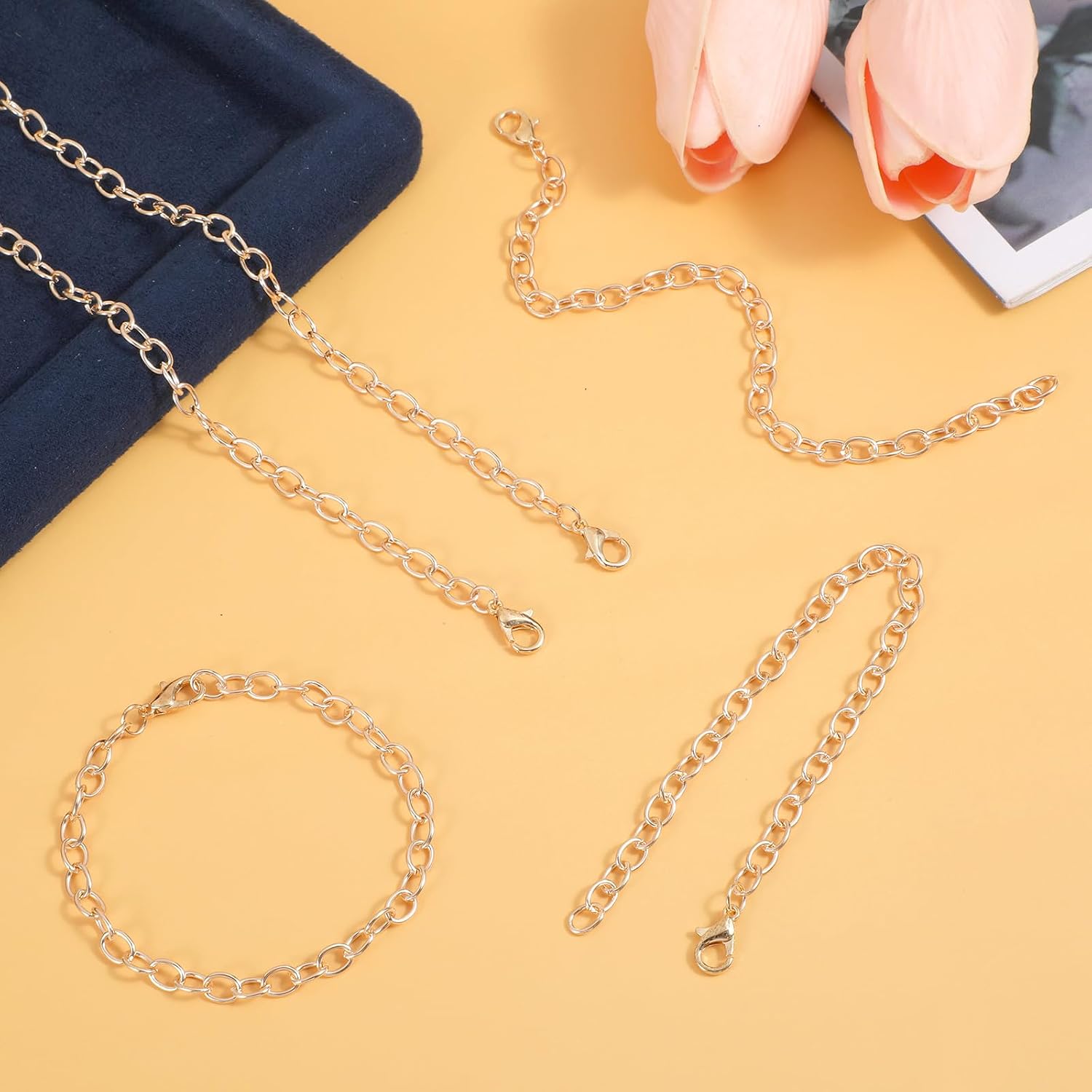 12 Pieces Gold Plated Chain Bracelets Gold Charm Bracelet Alloy Bracelet Link Chains Diy Charm Bracelet Chains Lobster Clasp Link Chain Bracelets for Men Women DIY Jewelry Bracelet Making Supplies