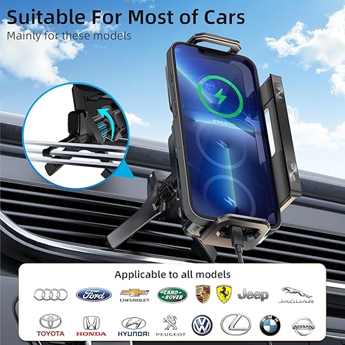 Miniatura 4 de Soporte para teléfono de automóvil, soporte para teléfono celular de ventilación de aire ultra estable, cargador rápido inalámbrico de doble bobina
