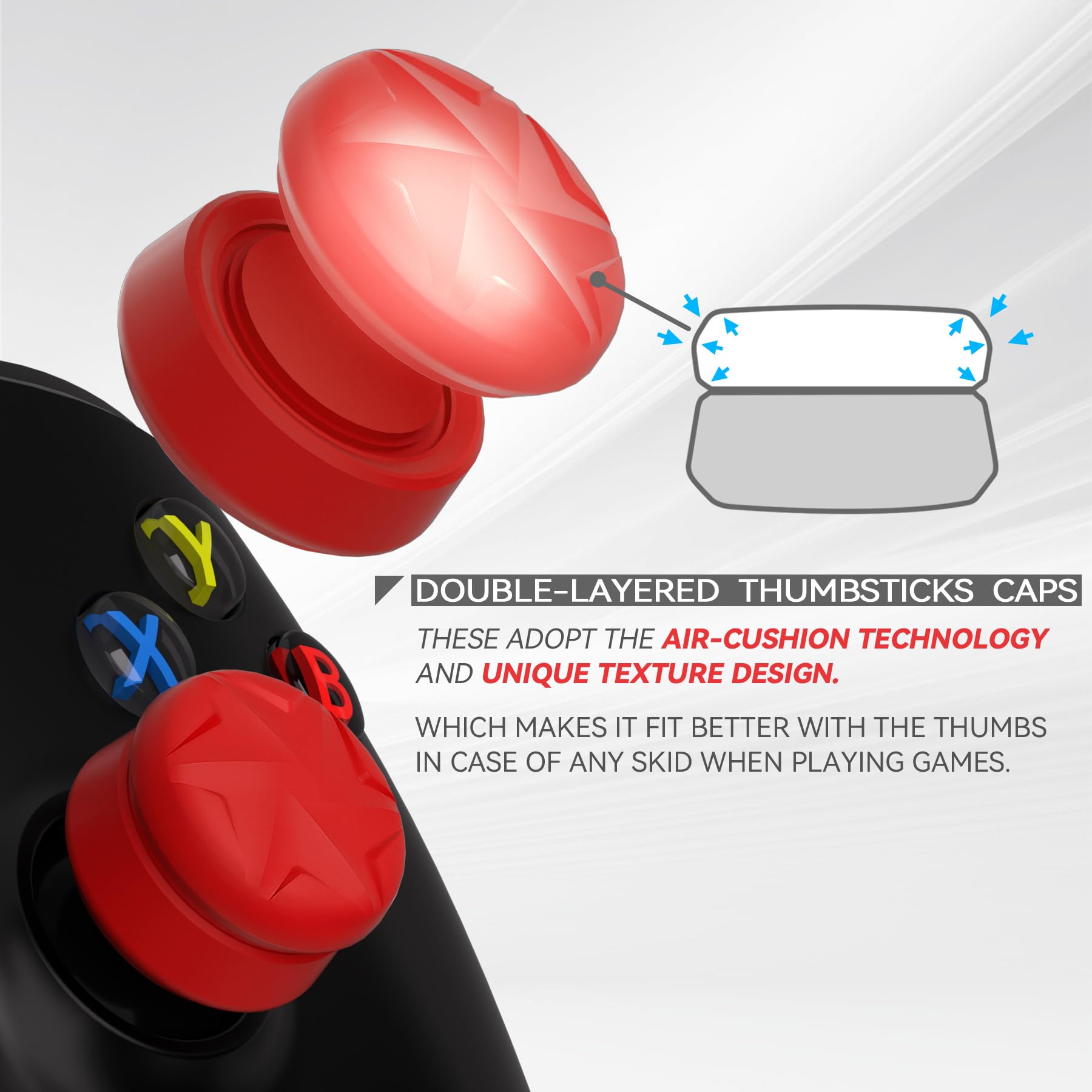 PlayVital Razor 3 Pary Thumbs Cushion Caps Uchwyty Osłony Joysticka do ps5 | Nakładki na Kciuki do ps4/Xbox Series X S/Xbox Core/Xbox One/Elite Series 2/Switch Pro Kontroler-Czerwony