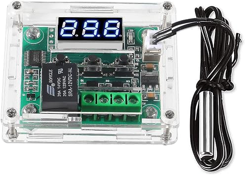 W1209 DC 12V Digital Temperature Controller Board Blue Digital Display Thermostat -50-110C Electronic Temperature Temp Control Module Switch with Waterproof Case 1-Pack