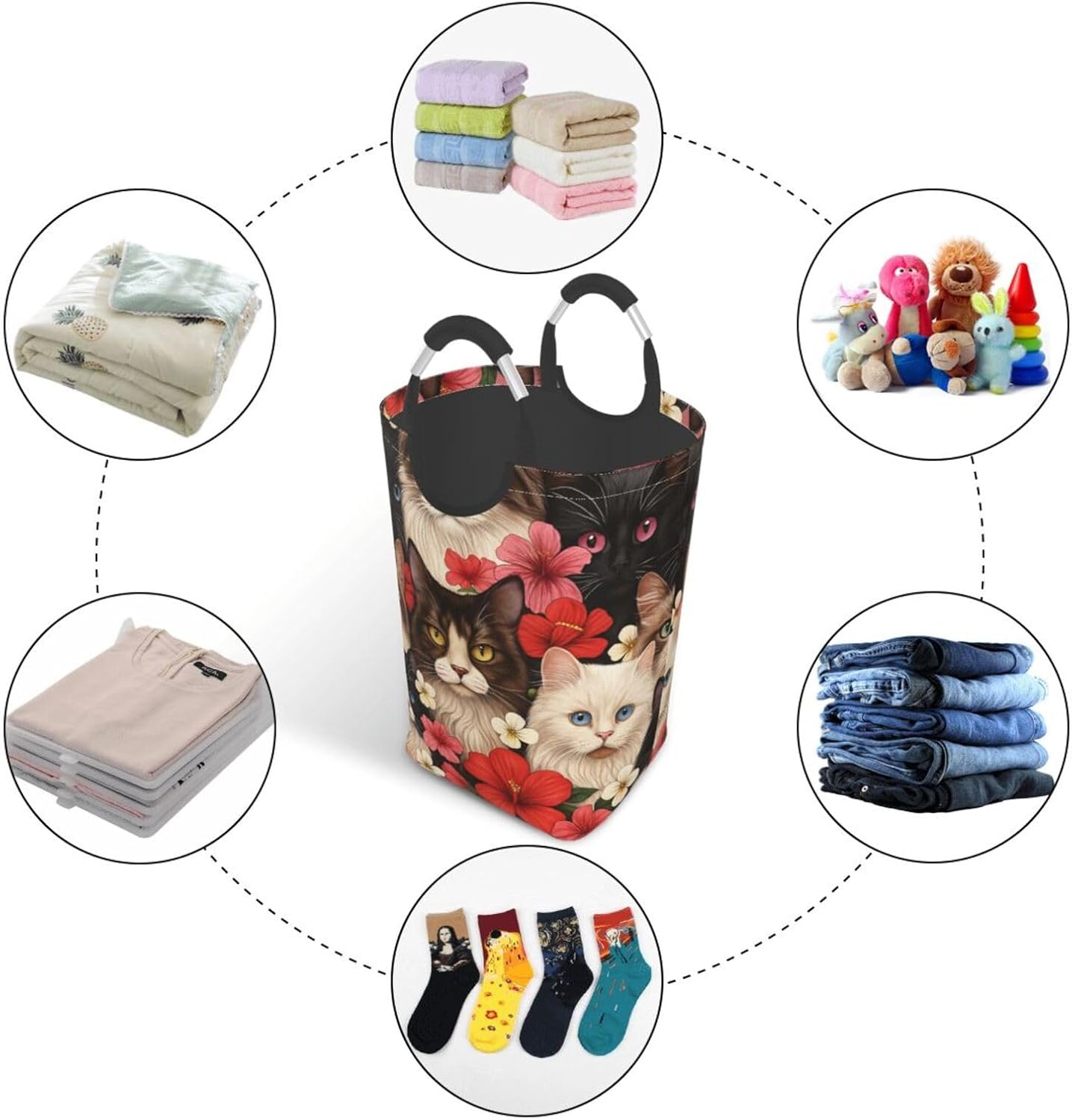 Various Of Cute Cat Square Dirty Storage Bags Handles Laundry Clothes