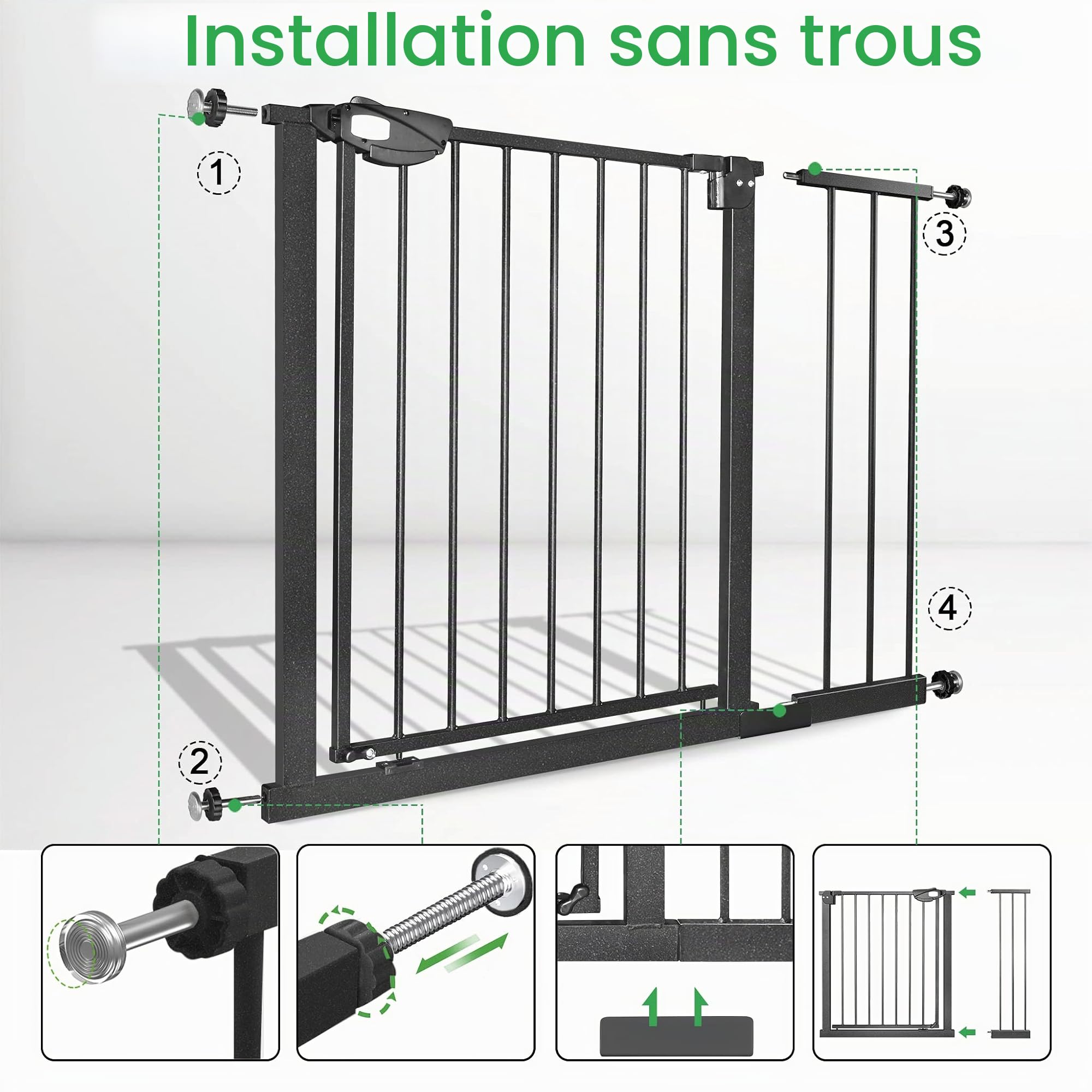 HENGMEI Barrière de protection pour porte d'escalier avec fixation à pression, grille de protection pour enfants ou animaux, sans perçage, ouverture à 180° (85-95 cm, noir)