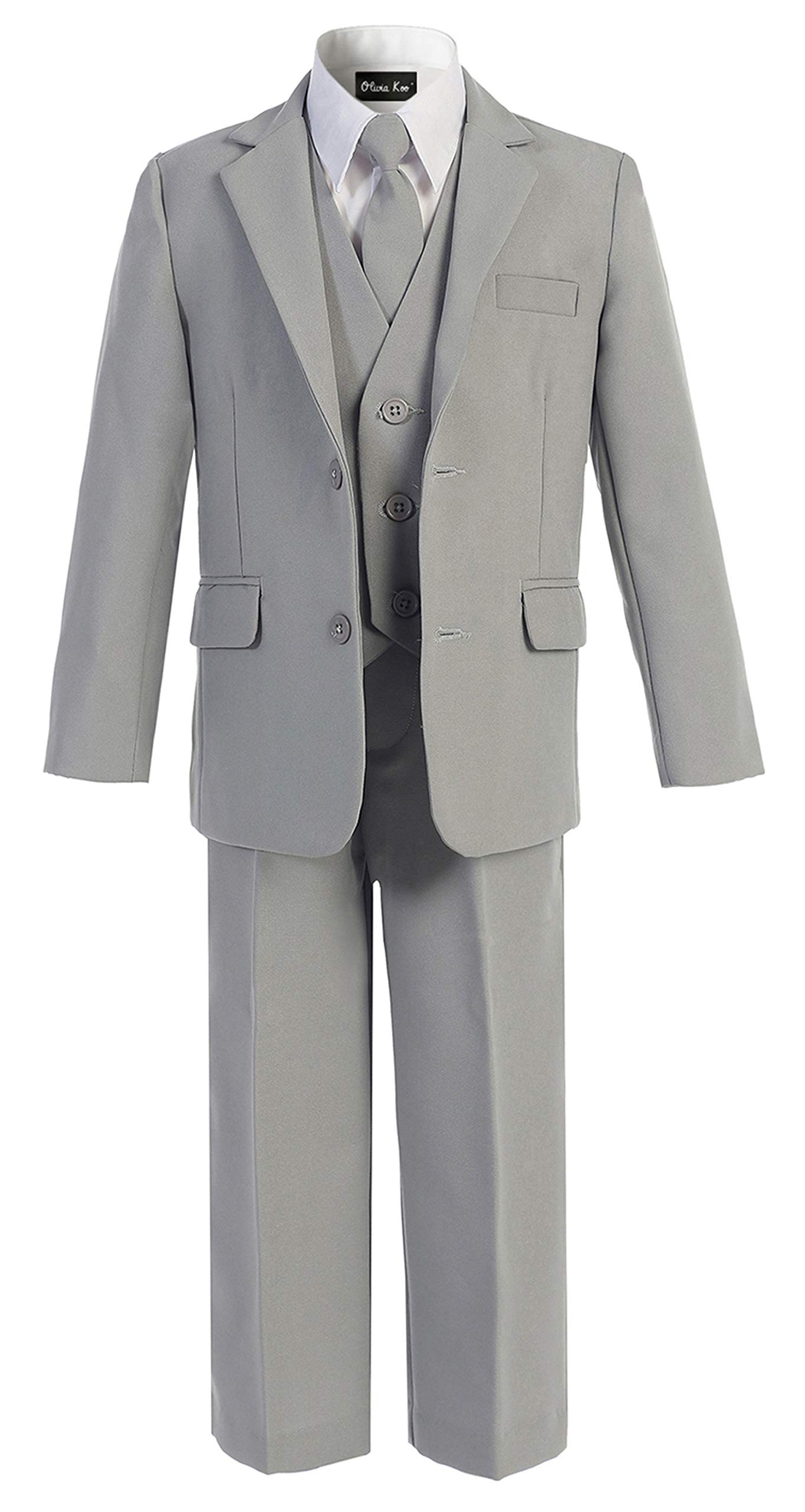 OLIVIA KOO Boys Solid 5-Piece Formal Suit Set with Matching Neck Tie