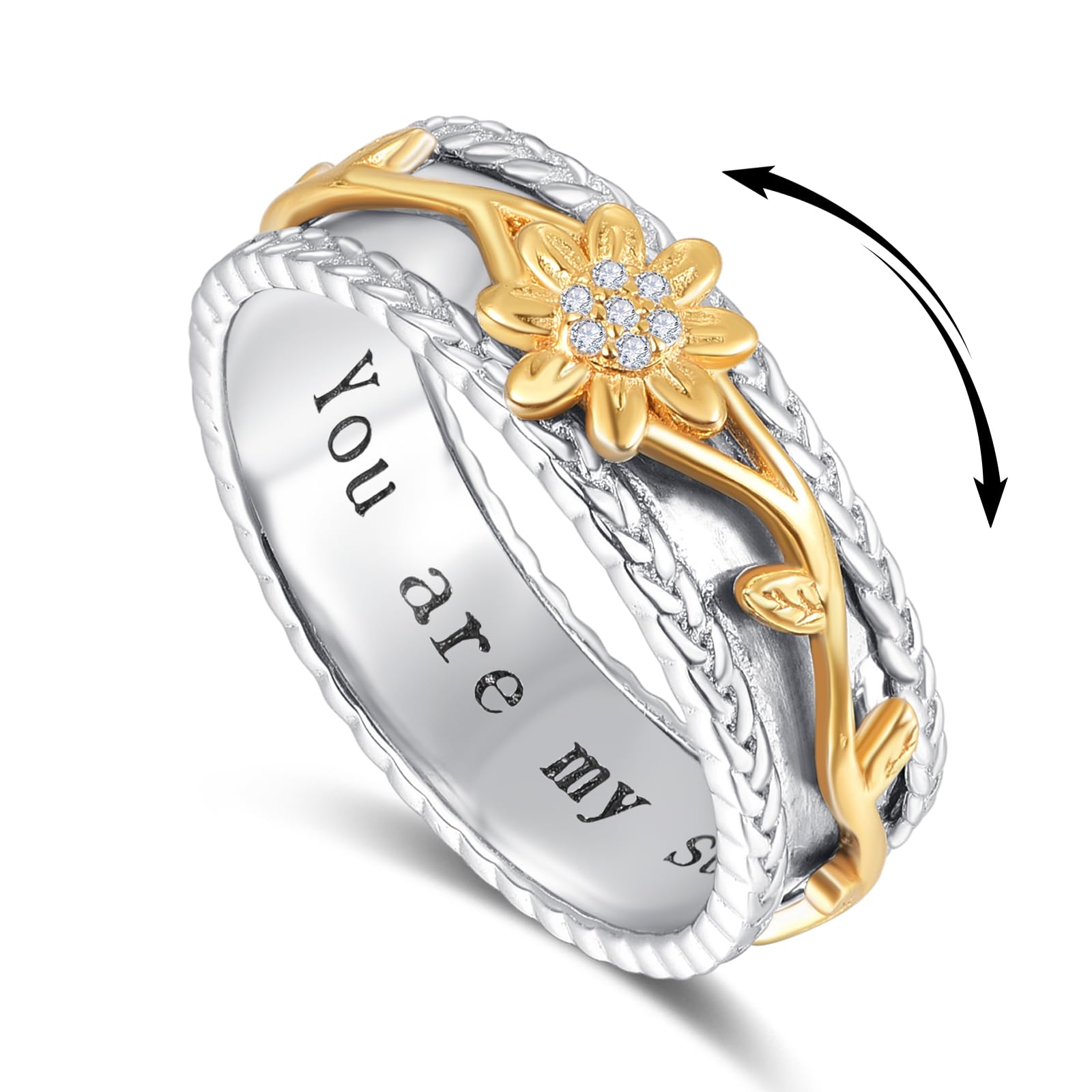 KINGWHYTE Gänseblümchen Fidget Ringe 925 Sterling Silber Daisy Spinner Ringe Anti Stress Stimmung Ring Geburtstag Schmuck Geschenk für Frauen