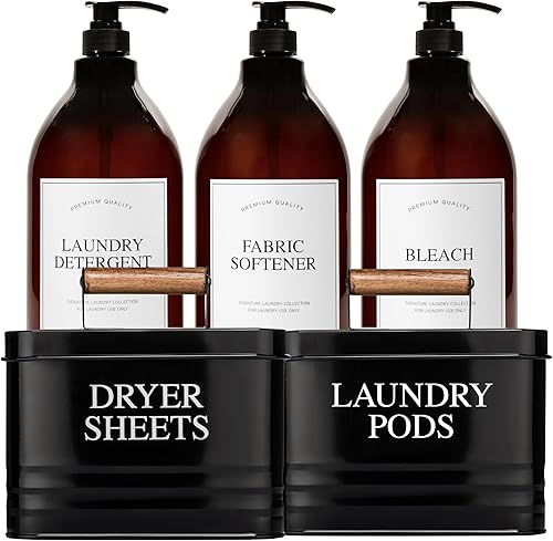 Calindiana Modern Farmhouse - Dispensador de detergente líquido para ropa, blanqueador y suavizante de tela, soporte para sábanas de secadora y