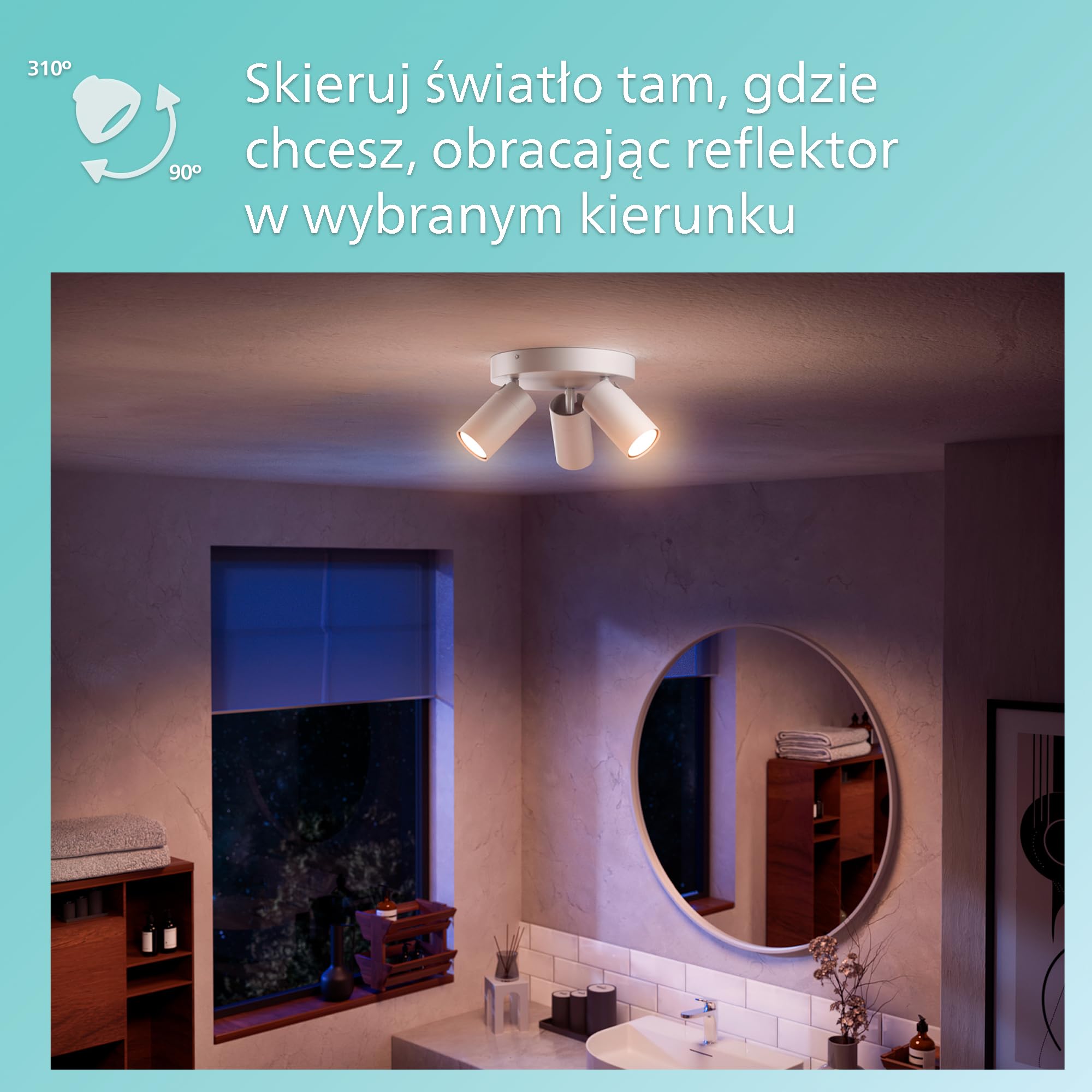 Philips LED Potrójny reflektor punktowy Idris na okrągłej podstawie, biały, IP44, wodoodporny, żarówki GU10 nie wchodzą w skład zestawu