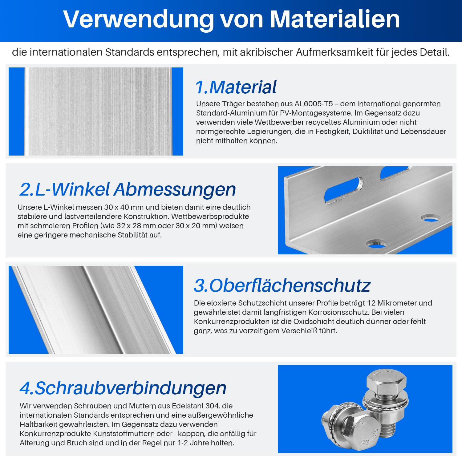 8 Stück Solarpanel Halterung 114cm 45in für 4 100W-600W Solarmodul, 0-90° Verstellbar PV Aufständerung Balkonkraftwerk Halterung Solarpanel Flachdach, inkl. Schrauben & Montage Anleitung